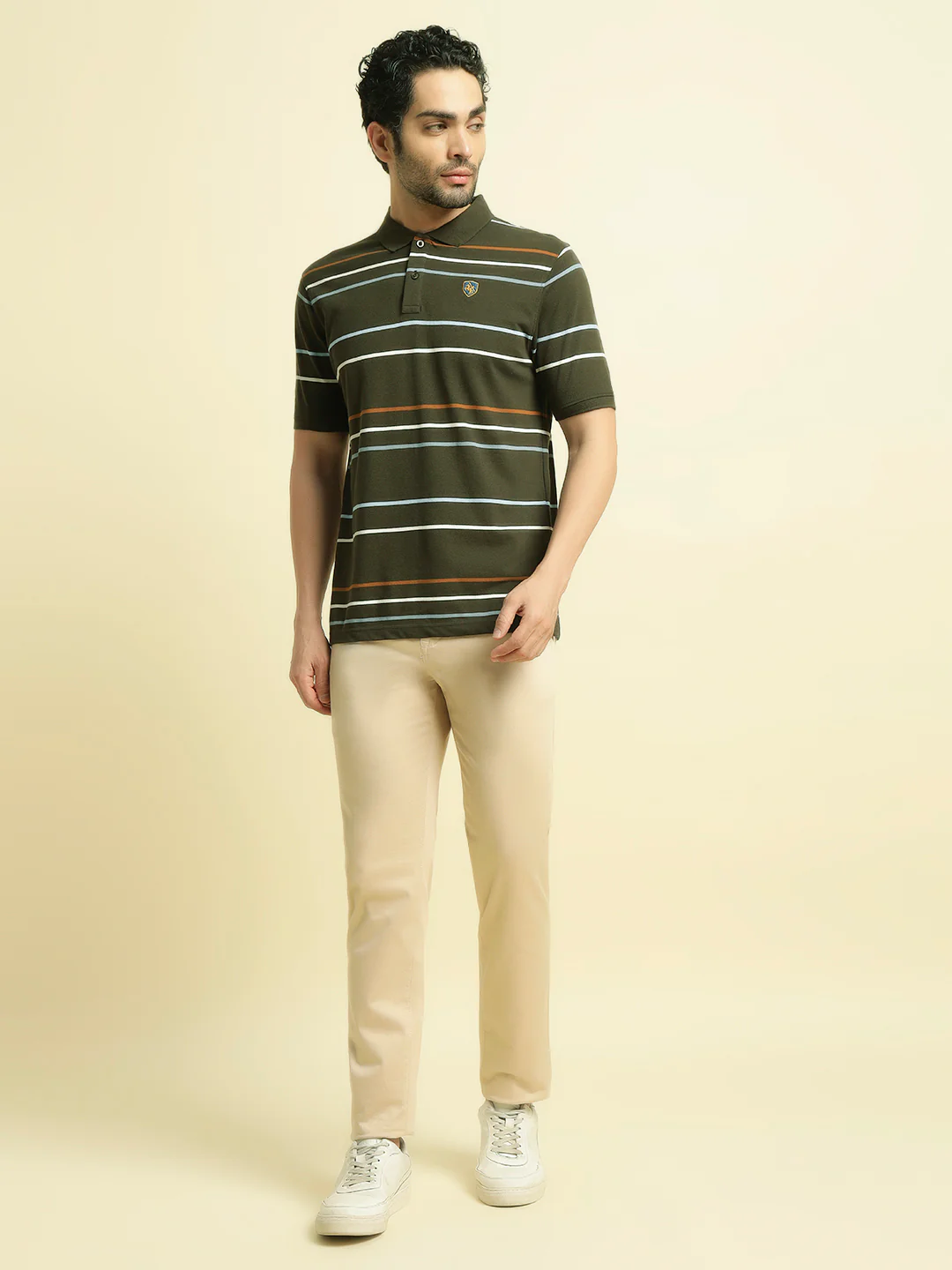 T-Shirt for Men | Breathable & Soft with Color Fastness Regular Fit Polo Neck Poly Cotton Fabric Striped Pattern - Image 5