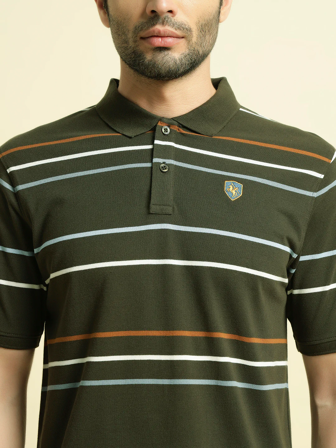 T-Shirt for Men | Breathable & Soft with Color Fastness Regular Fit Polo Neck Poly Cotton Fabric Striped Pattern - Image 6