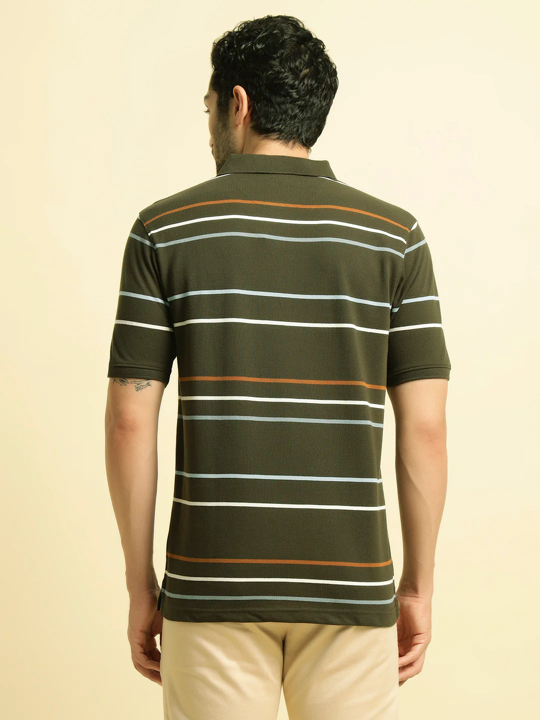 T-Shirt for Men | Breathable & Soft with Color Fastness Regular Fit Polo Neck Poly Cotton Fabric Striped Pattern - Image 7