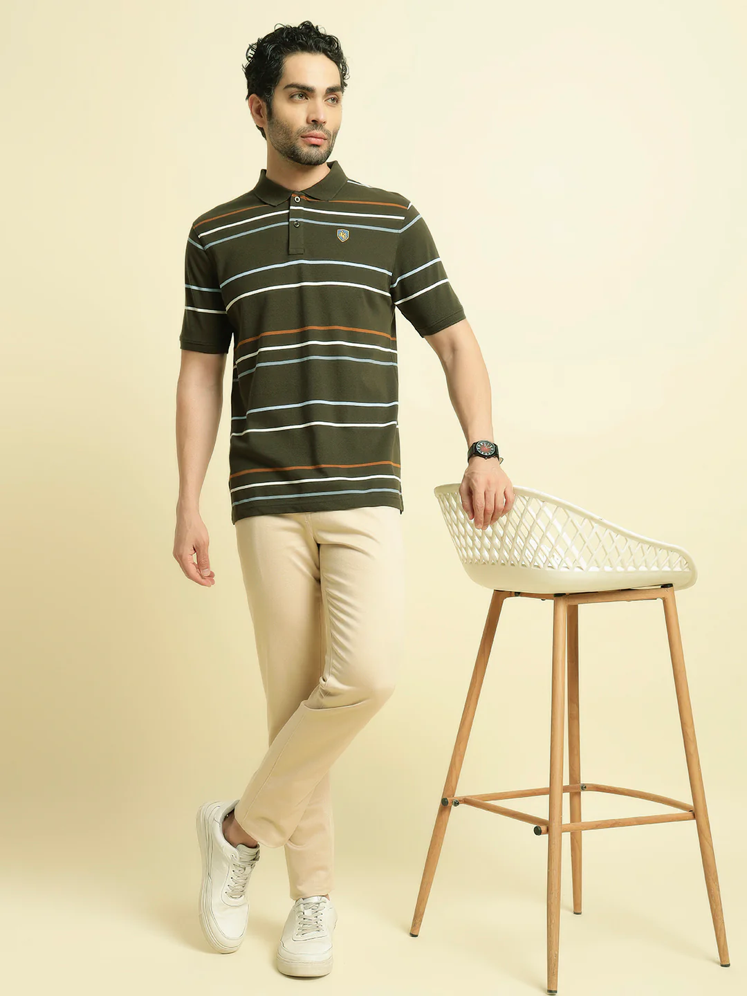 T-Shirt for Men | Breathable & Soft with Color Fastness Regular Fit Polo Neck Poly Cotton Fabric Striped Pattern - Image 8