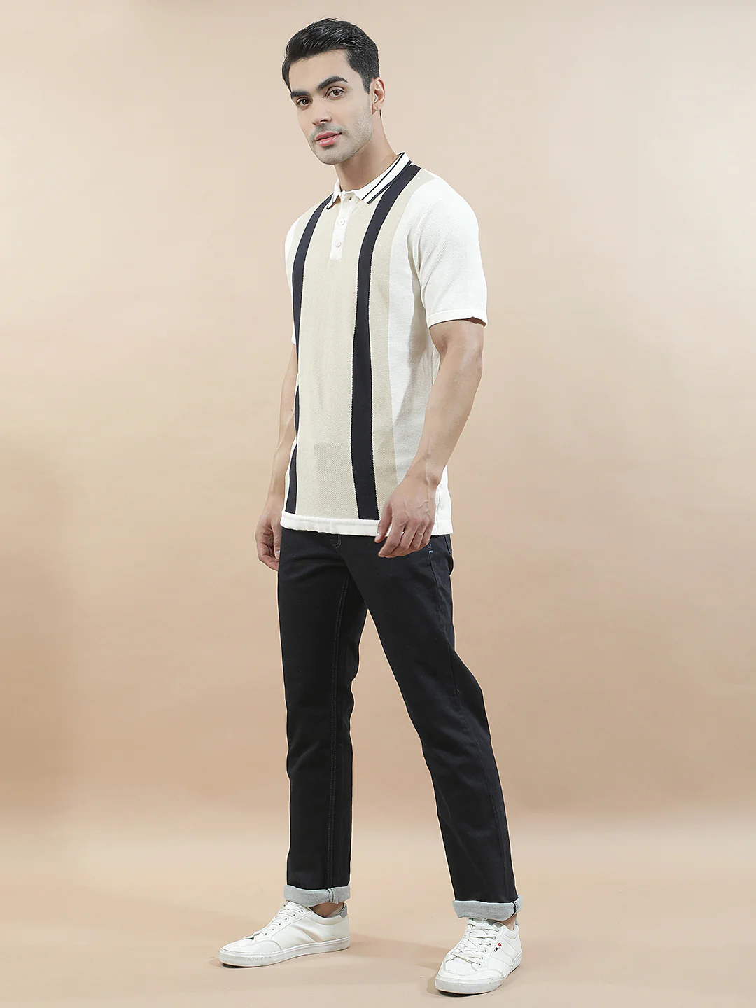 T-Shirt for Men | Breathable & Soft with Color Fastness Regular Fit Polo Neck Poly Cotton Fabric Striped Pattern - Image 7