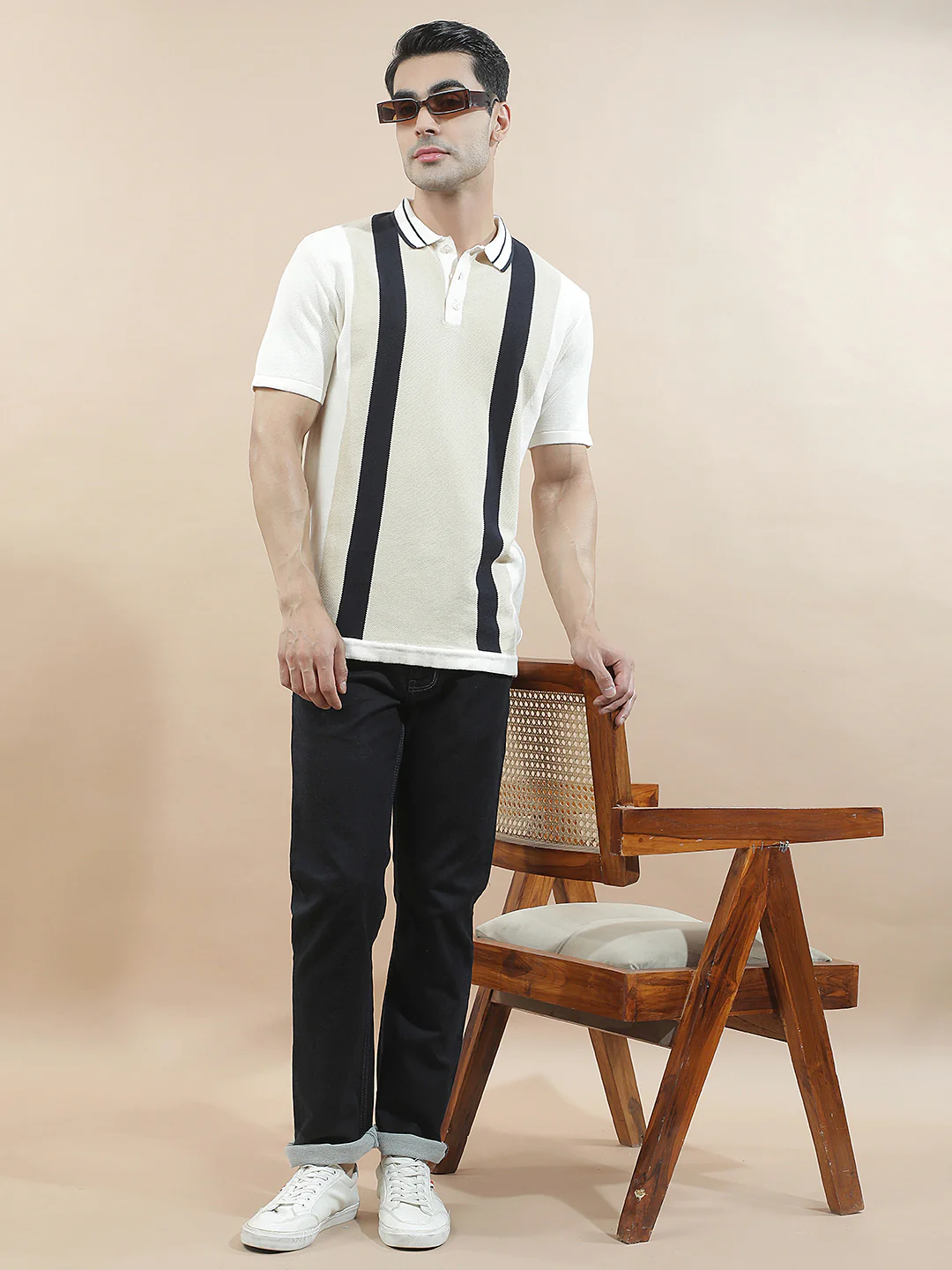 T-Shirt for Men | Breathable & Soft with Color Fastness Regular Fit Polo Neck Poly Cotton Fabric Striped Pattern - Image 8