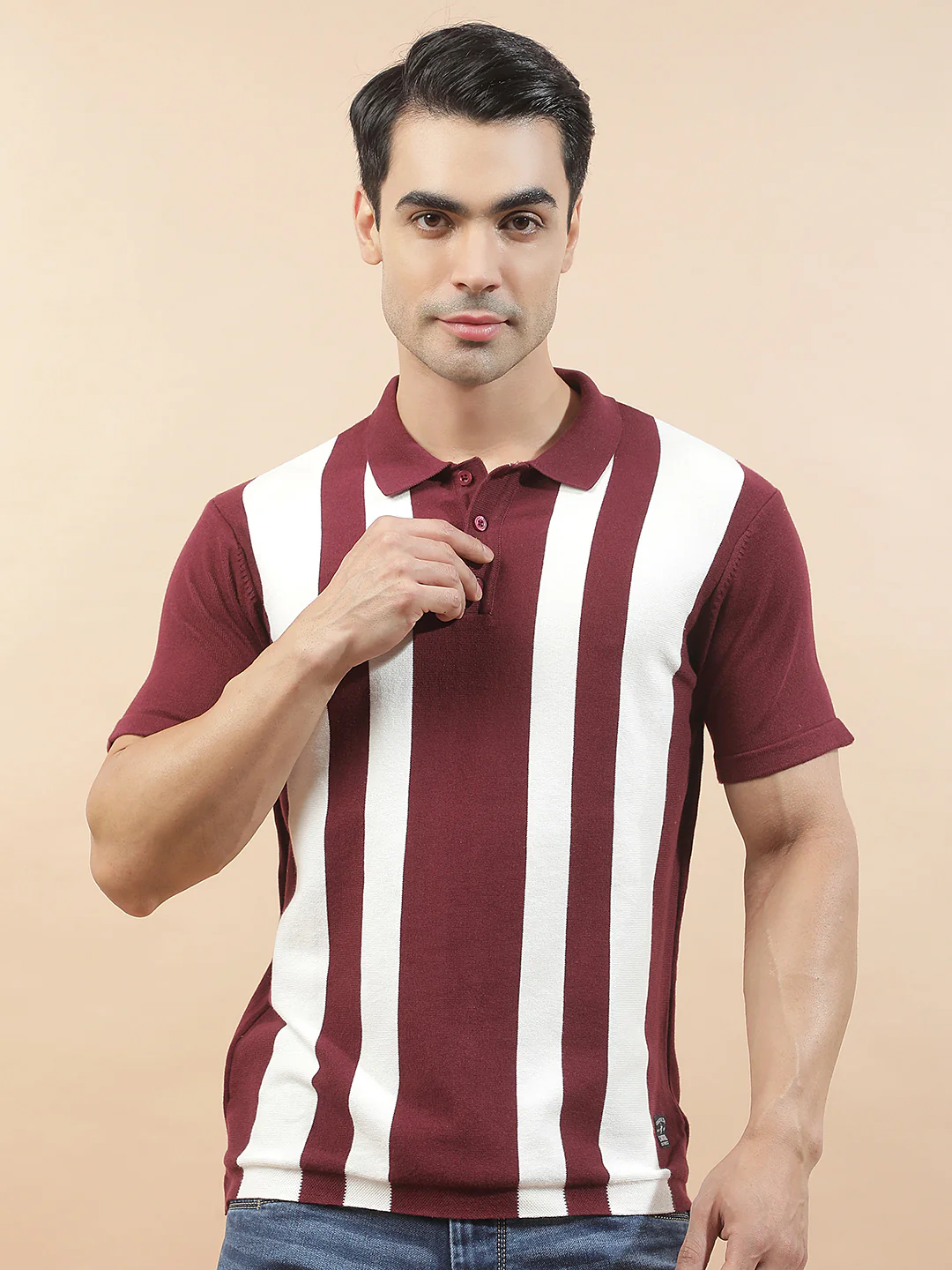 T-Shirt for Men | Breathable & Soft with Color Fastness Regular Fit Polo Neck Poly Cotton Fabric Striped Pattern - Image 5
