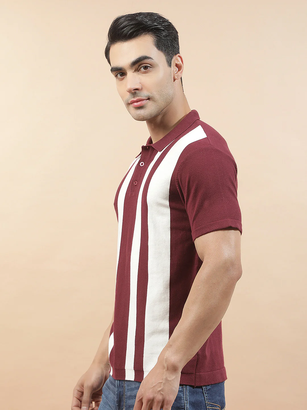 T-Shirt for Men | Breathable & Soft with Color Fastness Regular Fit Polo Neck Poly Cotton Fabric Striped Pattern - Image 6