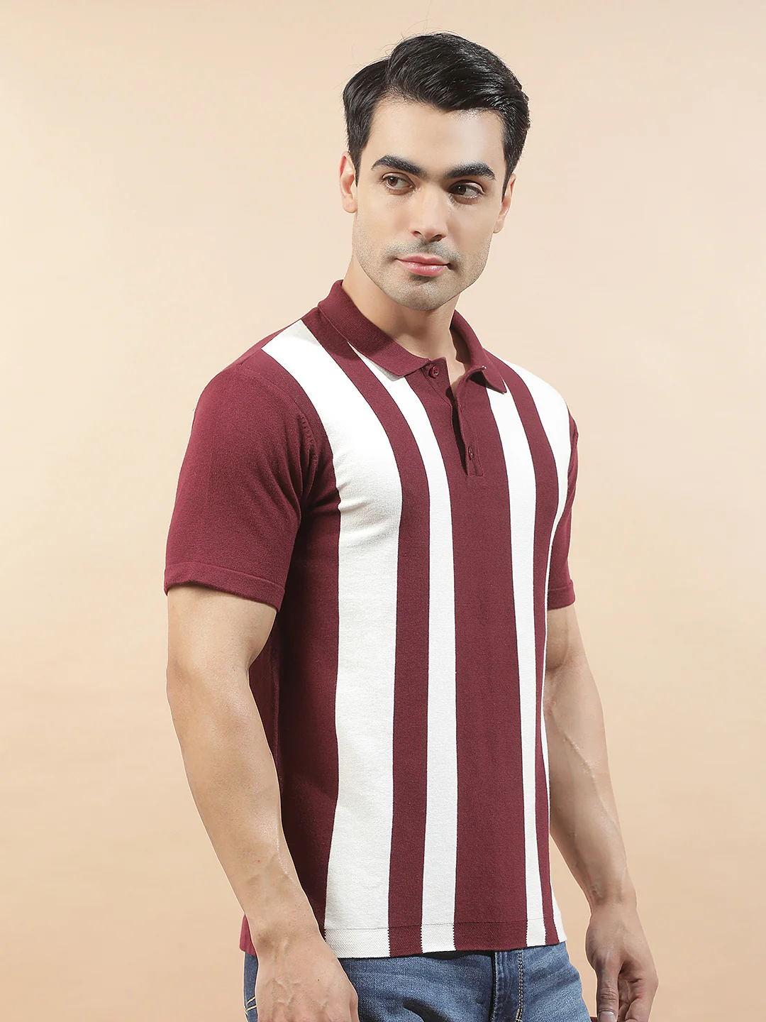 T-Shirt for Men | Breathable & Soft with Color Fastness Regular Fit Polo Neck Poly Cotton Fabric Striped Pattern - Image 8