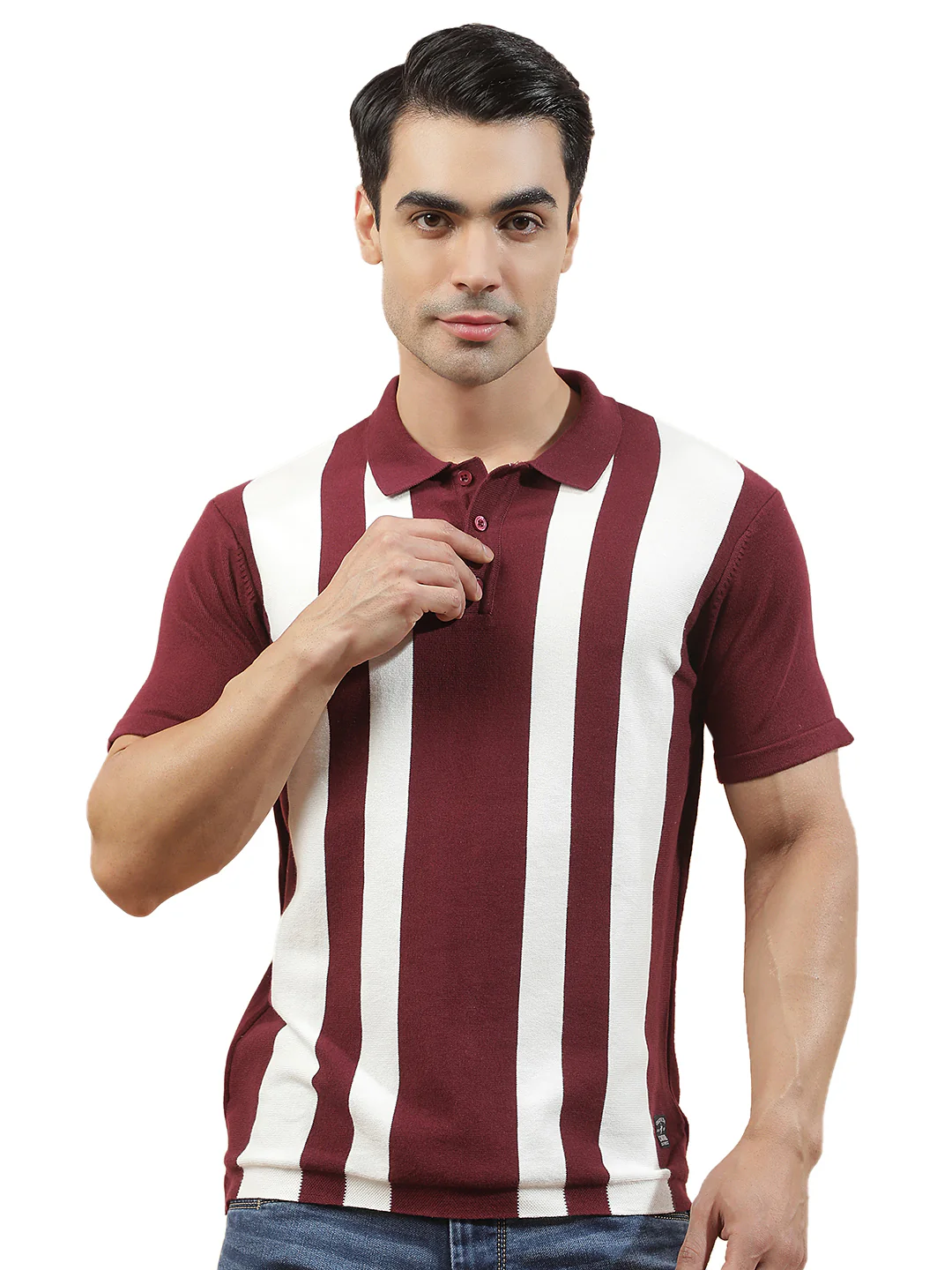 T-Shirt for Men | Breathable & Soft with Color Fastness Regular Fit Polo Neck Poly Cotton Fabric Striped Pattern - Image 9