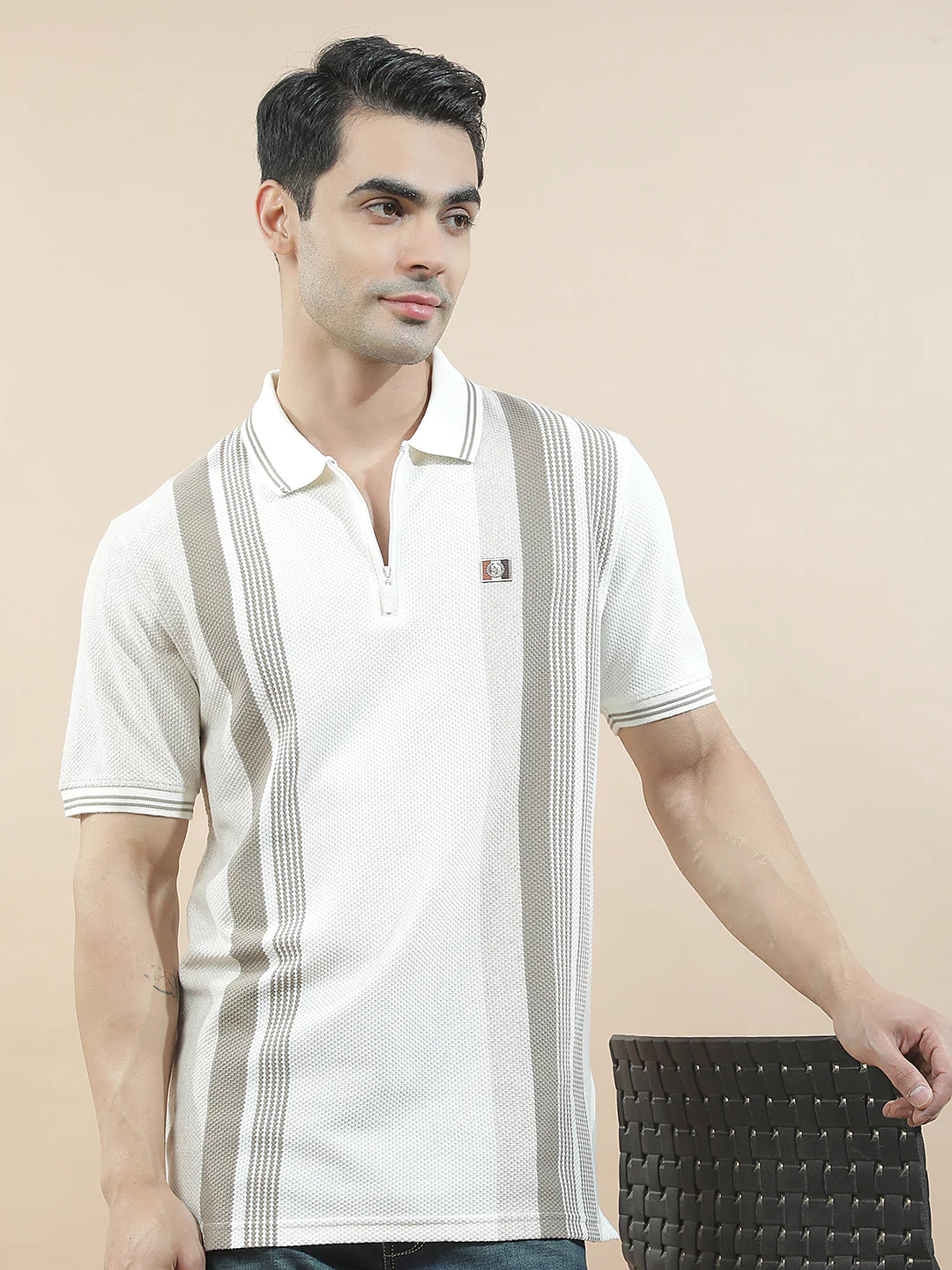 T-Shirt | Breathable & Soft with Color Fastness Regular Fit Polo Neck Poly Cotton Fabric for Men Striped Pattern