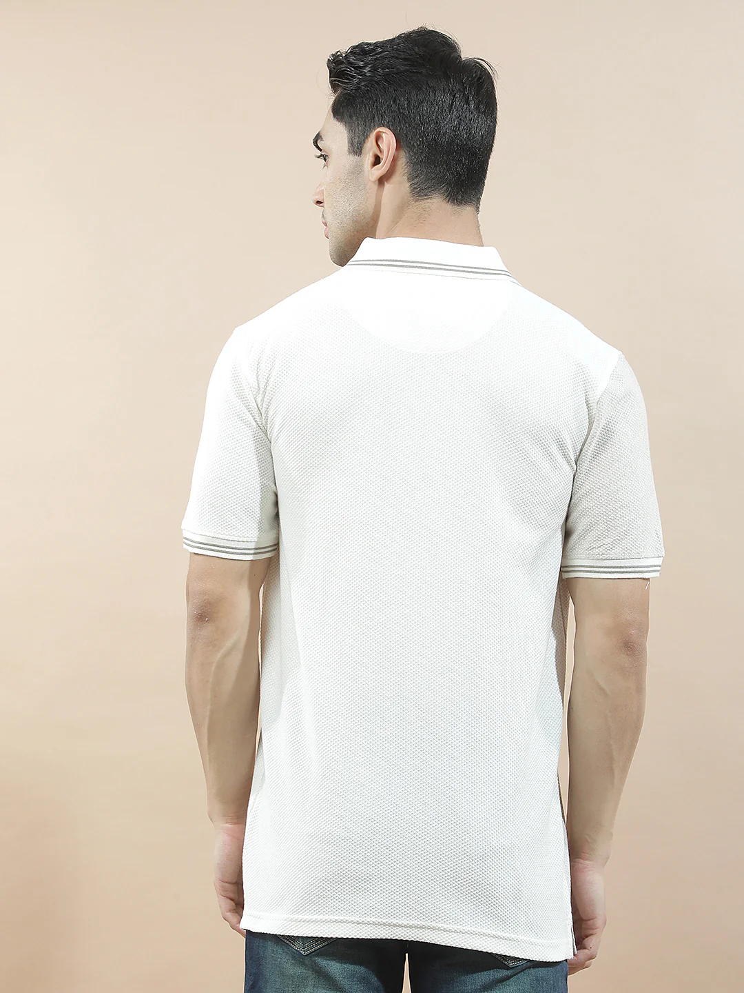 T-Shirt | Breathable & Soft with Color Fastness Regular Fit Polo Neck Poly Cotton Fabric for Men Striped Pattern - Image 2