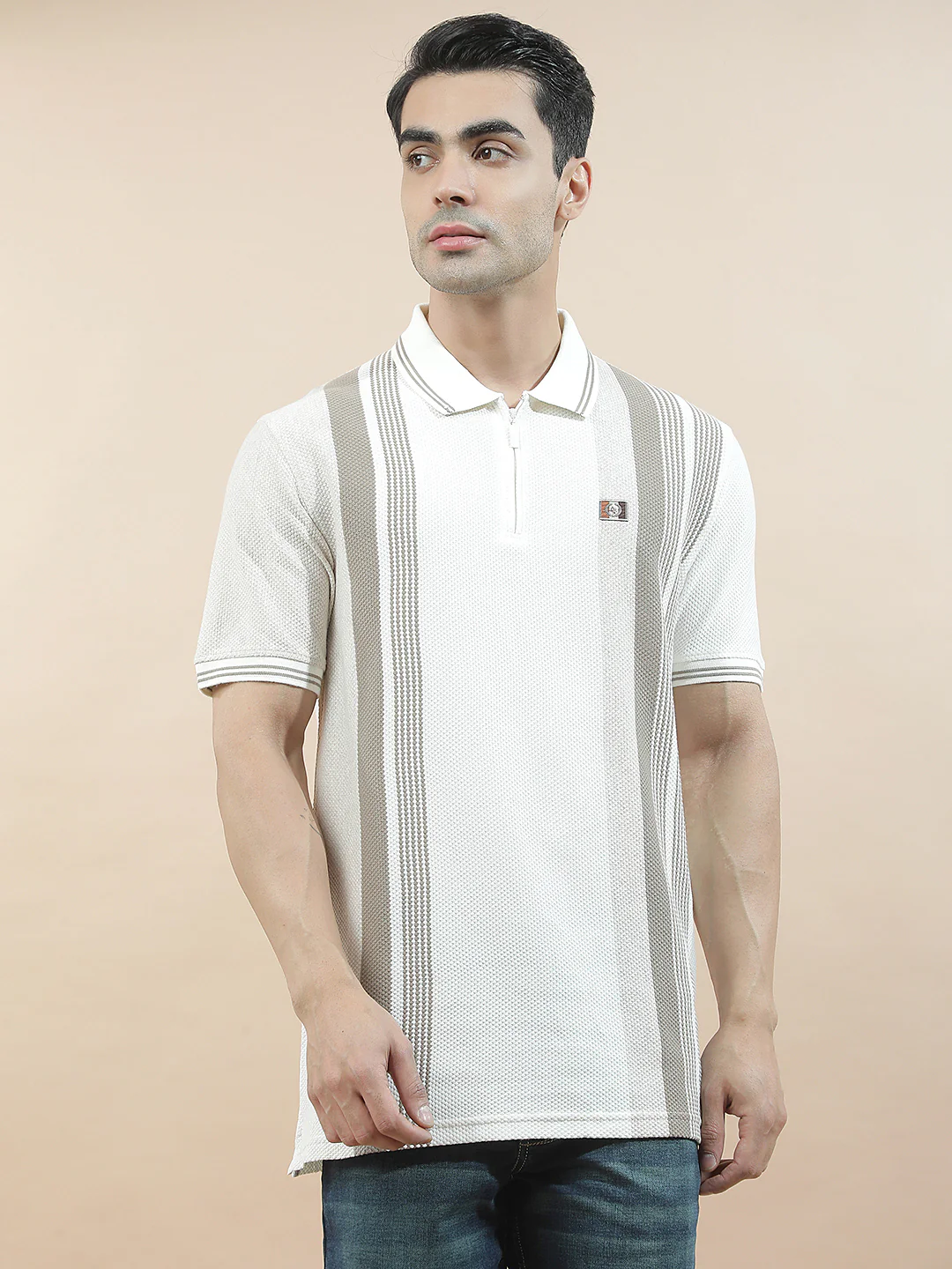 T-Shirt | Breathable & Soft with Color Fastness Regular Fit Polo Neck Poly Cotton Fabric for Men Striped Pattern - Image 3