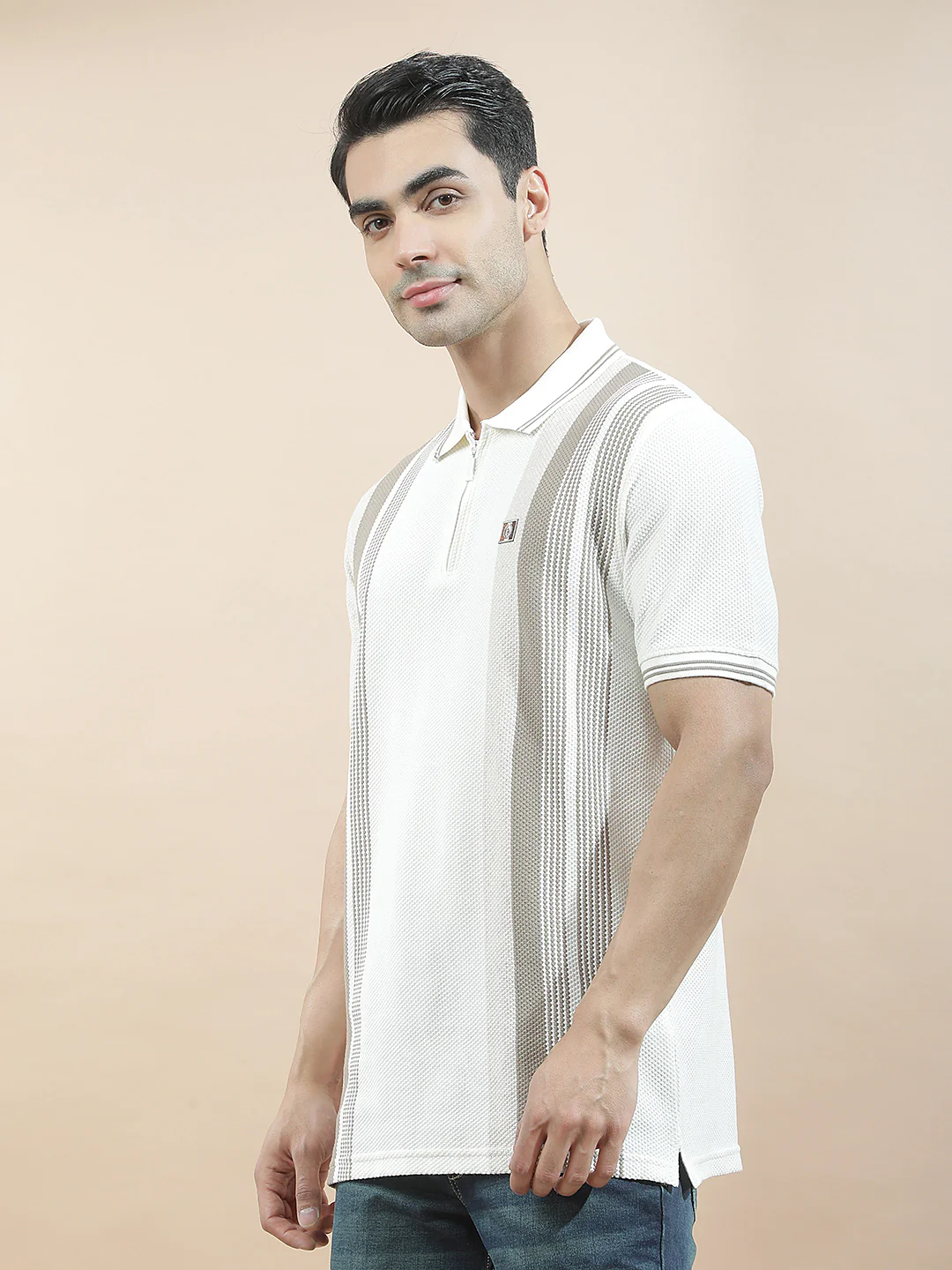 T-Shirt | Breathable & Soft with Color Fastness Regular Fit Polo Neck Poly Cotton Fabric for Men Striped Pattern - Image 4