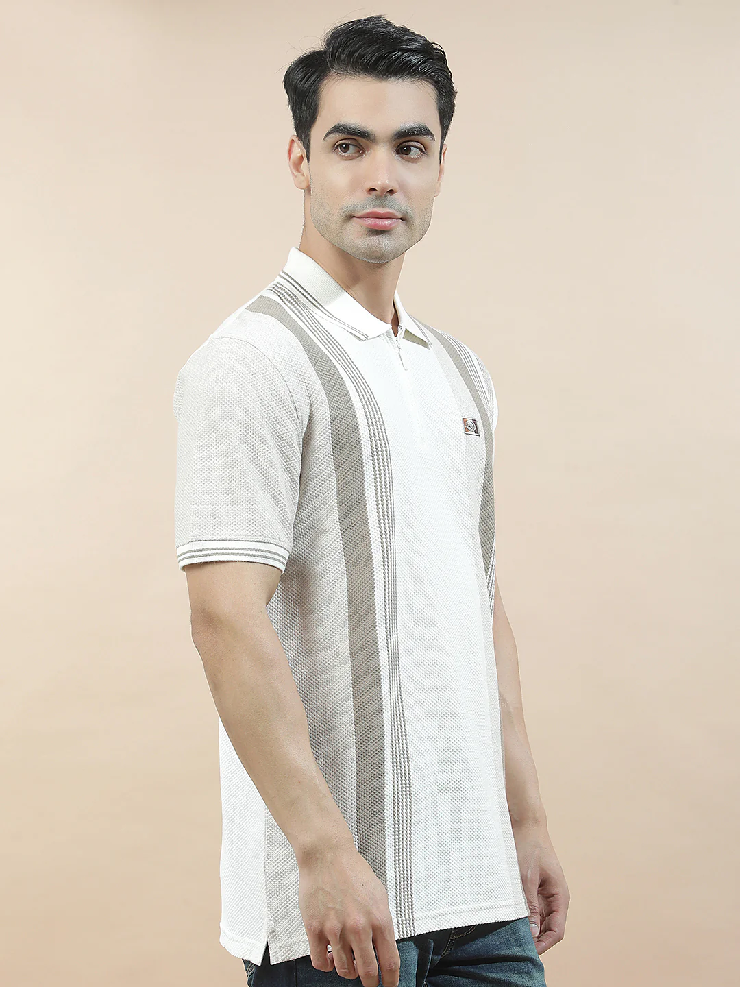 T-Shirt | Breathable & Soft with Color Fastness Regular Fit Polo Neck Poly Cotton Fabric for Men Striped Pattern - Image 5