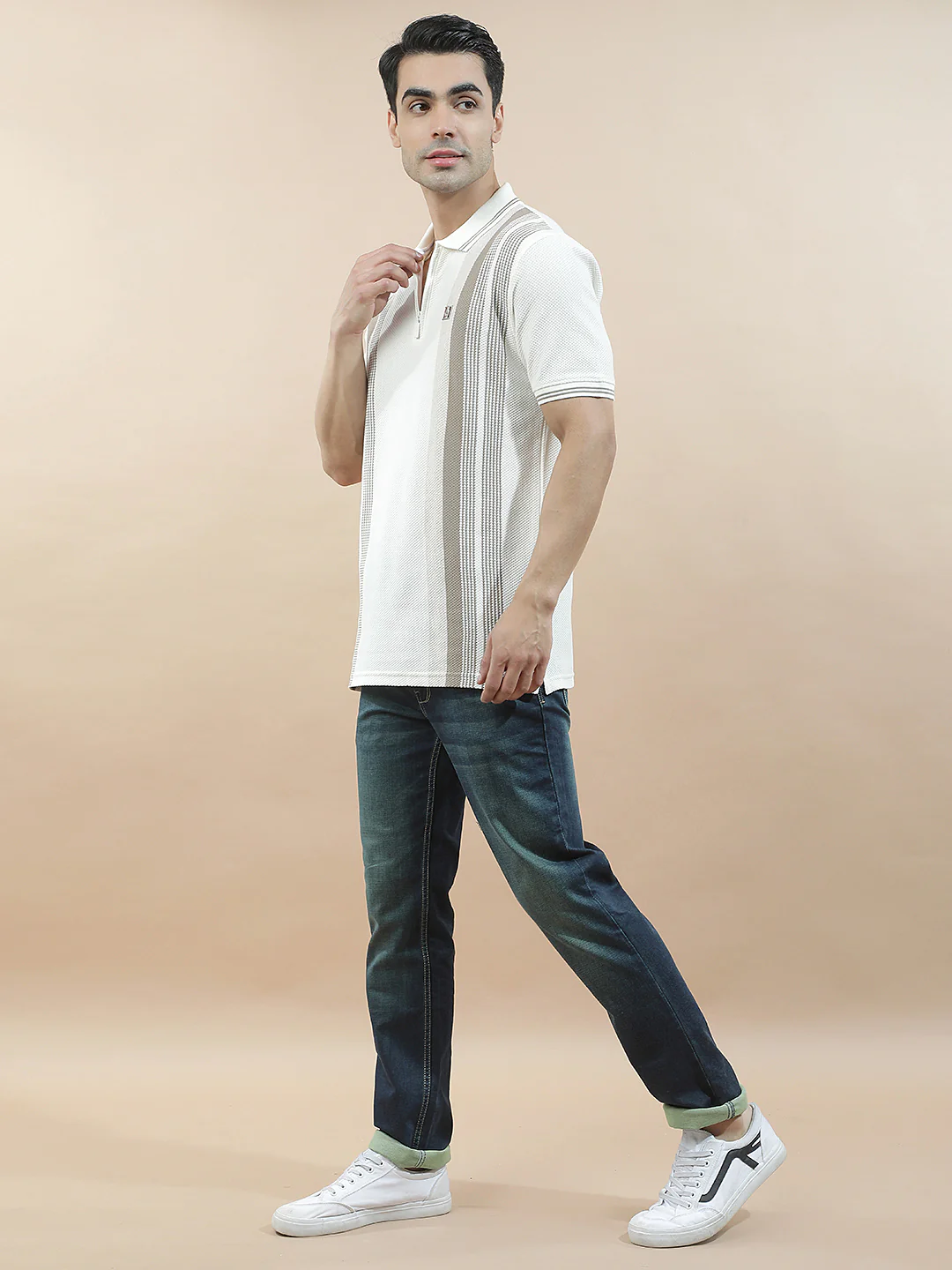 T-Shirt | Breathable & Soft with Color Fastness Regular Fit Polo Neck Poly Cotton Fabric for Men Striped Pattern - Image 7