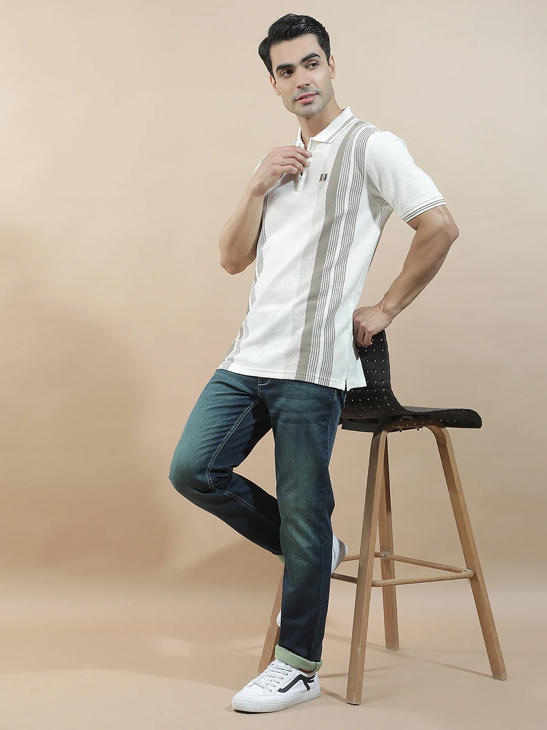 T-Shirt | Breathable & Soft with Color Fastness Regular Fit Polo Neck Poly Cotton Fabric for Men Striped Pattern - Image 8
