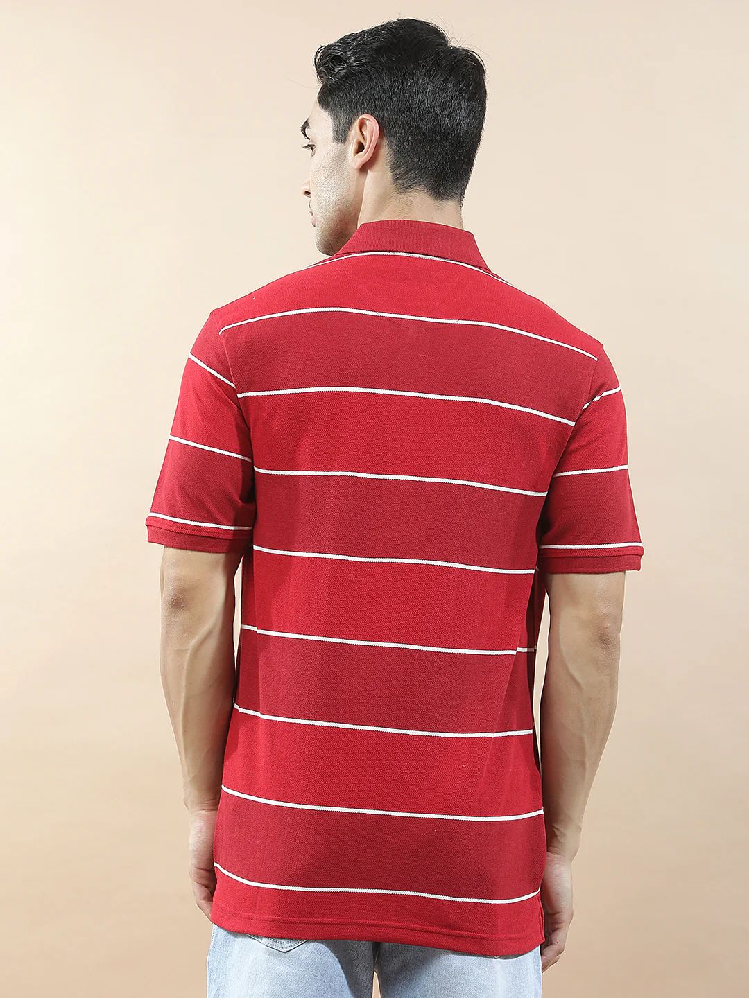 T-Shirt for Men | Breathable & Soft with Color Fastness Regular Fit Polo Neck Poly Cotton Fabric Striped Pattern - Image 3