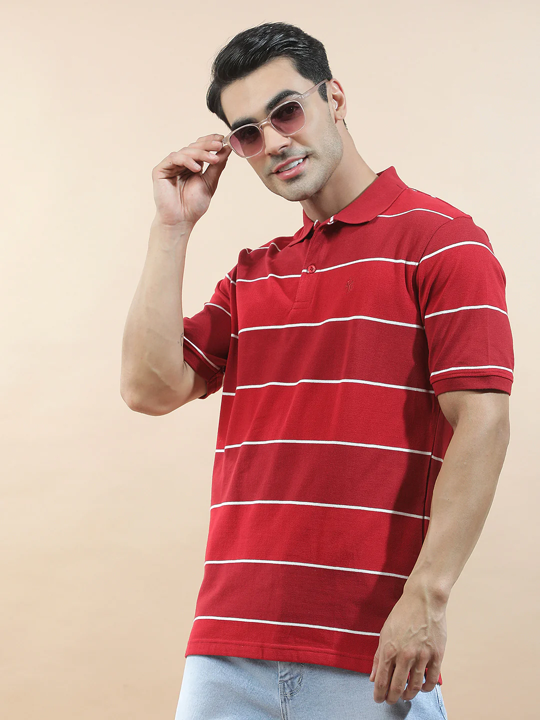 T-Shirt for Men | Breathable & Soft with Color Fastness Regular Fit Polo Neck Poly Cotton Fabric Striped Pattern - Image 8