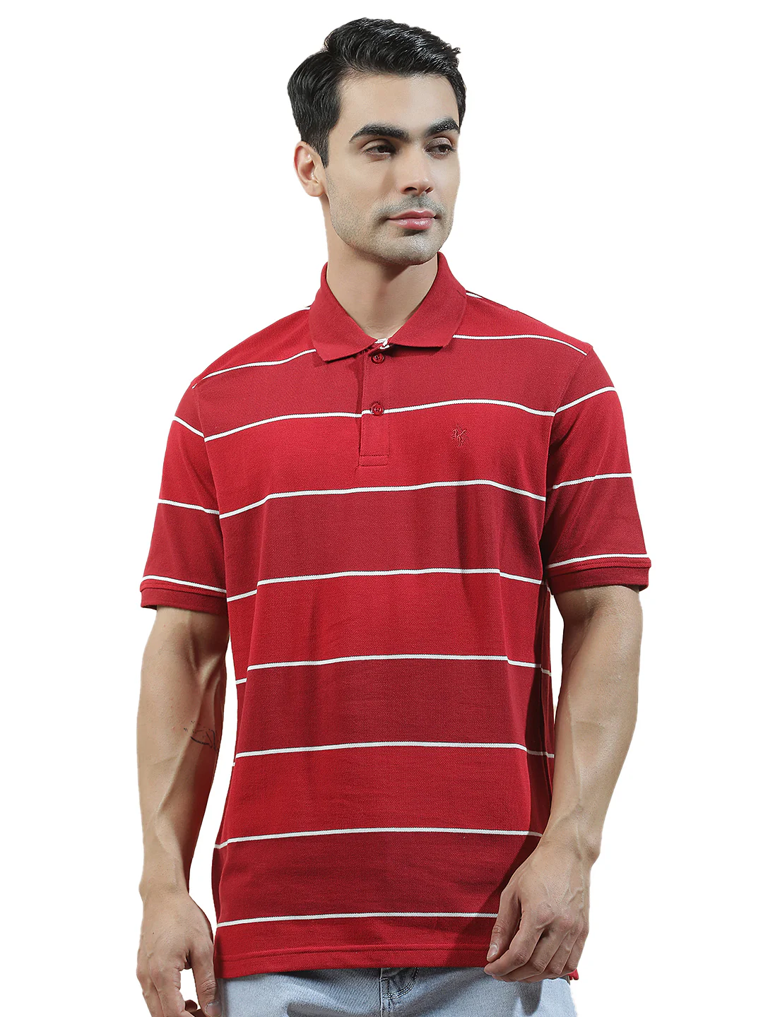 T-Shirt for Men | Breathable & Soft with Color Fastness Regular Fit Polo Neck Poly Cotton Fabric Striped Pattern - Image 9