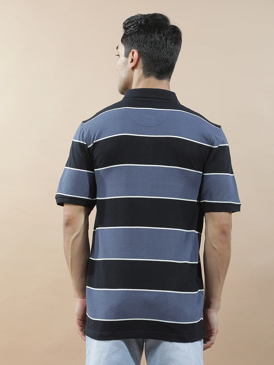 T-Shirt for Men | Breathable & Soft with Color Fastness Regular Fit Polo Neck Poly Cotton Fabric Striped Pattern - Image 3