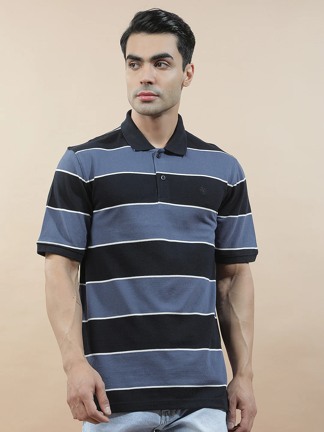 T-Shirt for Men | Breathable & Soft with Color Fastness Regular Fit Polo Neck Poly Cotton Fabric Striped Pattern - Image 4