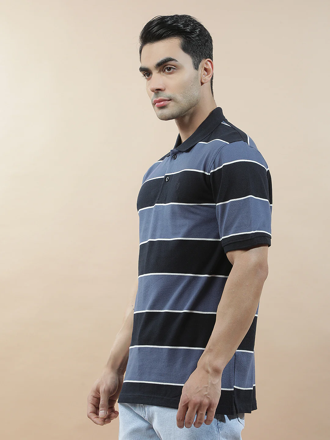 T-Shirt for Men | Breathable & Soft with Color Fastness Regular Fit Polo Neck Poly Cotton Fabric Striped Pattern - Image 5