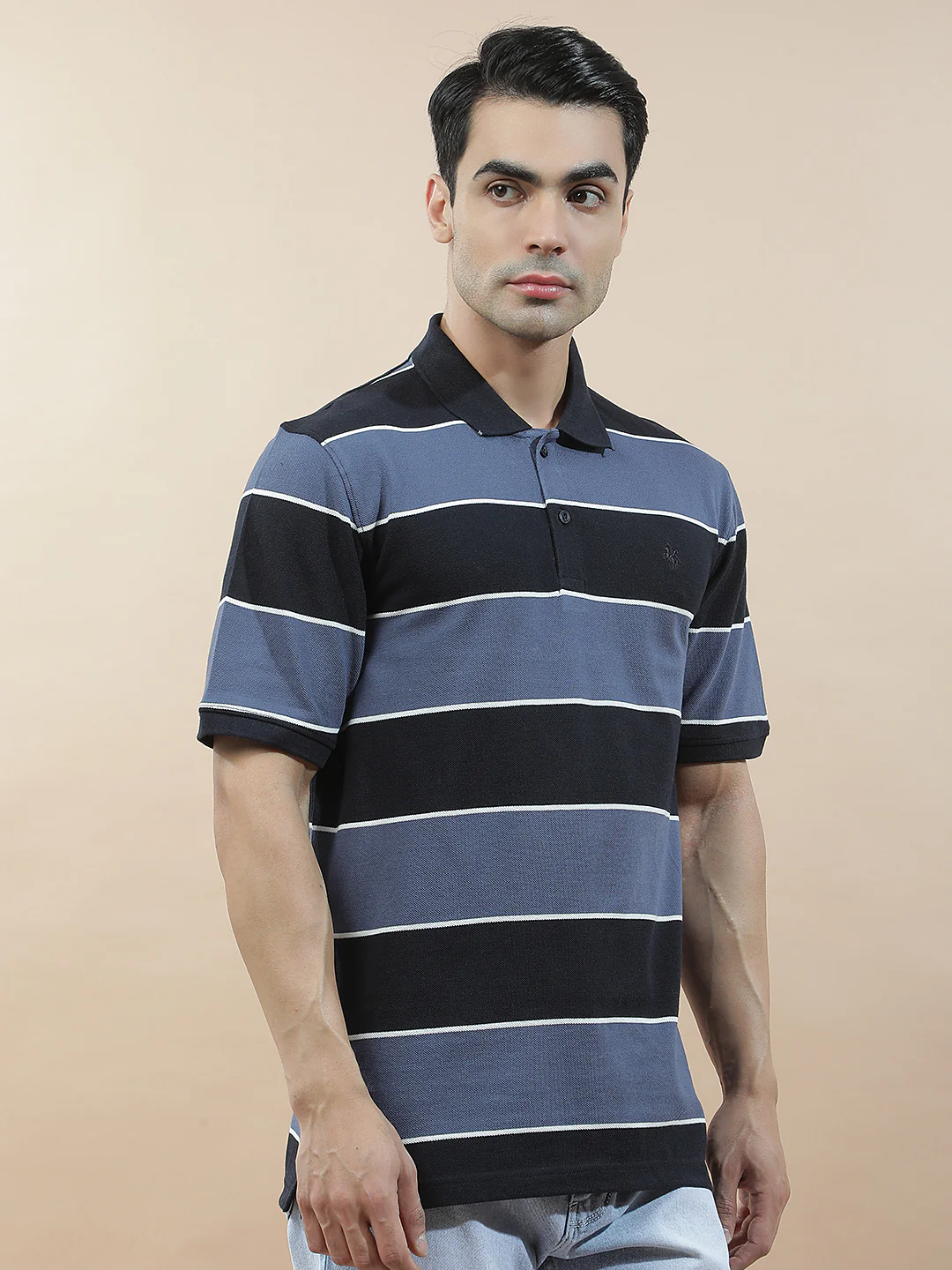 T-Shirt for Men | Breathable & Soft with Color Fastness Regular Fit Polo Neck Poly Cotton Fabric Striped Pattern - Image 6