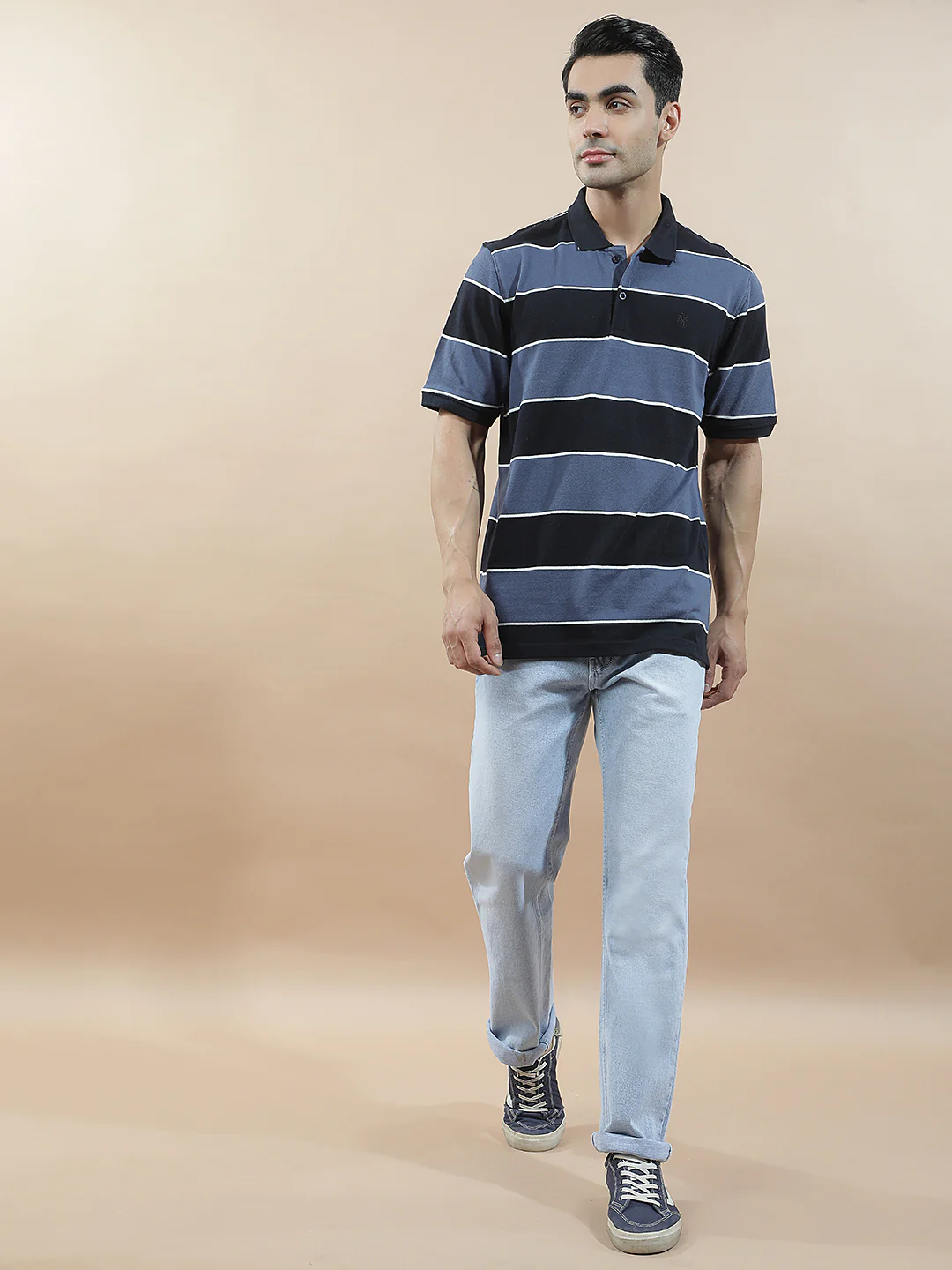 T-Shirt for Men | Breathable & Soft with Color Fastness Regular Fit Polo Neck Poly Cotton Fabric Striped Pattern - Image 8