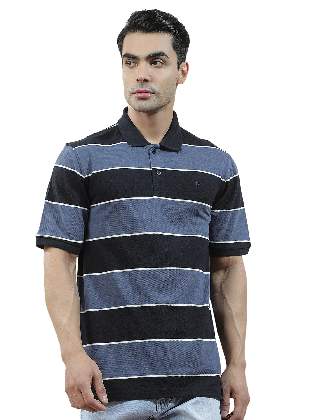 T-Shirt for Men | Breathable & Soft with Color Fastness Regular Fit Polo Neck Poly Cotton Fabric Striped Pattern - Image 9