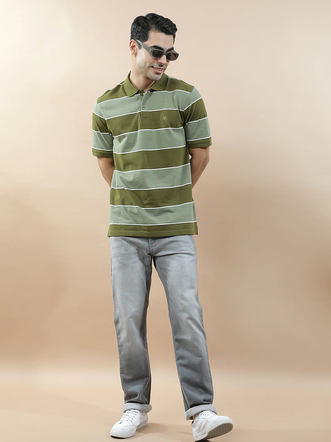 T-Shirt for Men | Breathable & Soft with Color Fastness Regular Fit Polo Neck Poly Cotton Fabric Striped Pattern