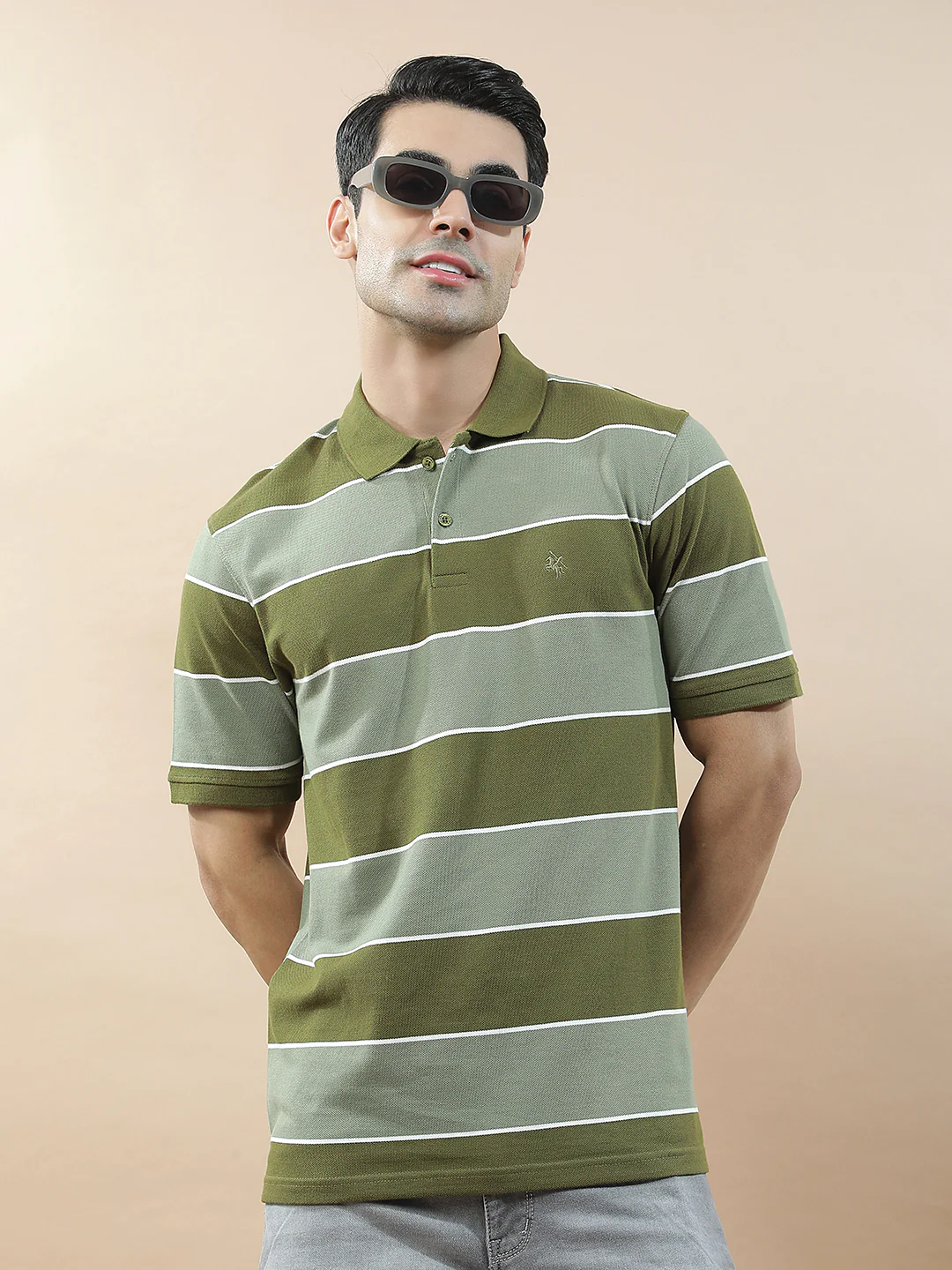T-Shirt for Men | Breathable & Soft with Color Fastness Regular Fit Polo Neck Poly Cotton Fabric Striped Pattern - Image 2