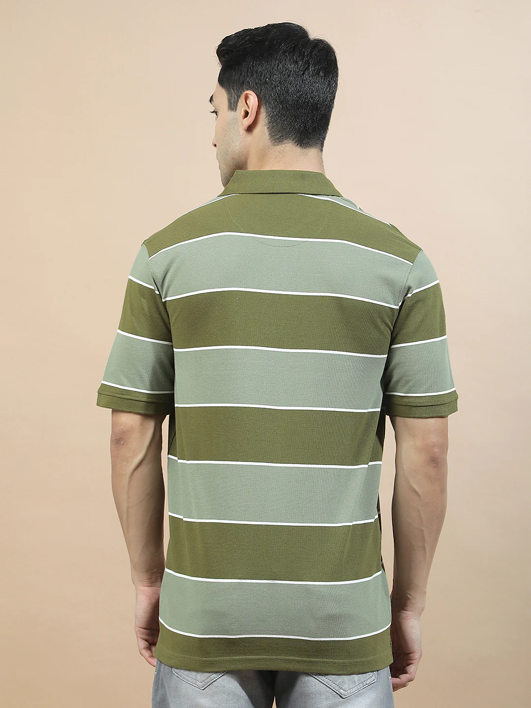 T-Shirt for Men | Breathable & Soft with Color Fastness Regular Fit Polo Neck Poly Cotton Fabric Striped Pattern - Image 3