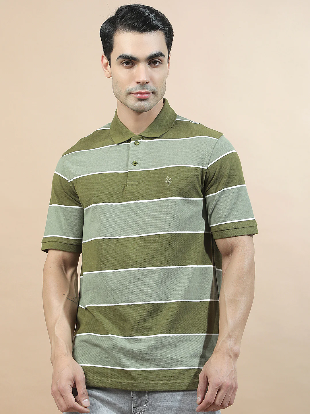 T-Shirt for Men | Breathable & Soft with Color Fastness Regular Fit Polo Neck Poly Cotton Fabric Striped Pattern - Image 4