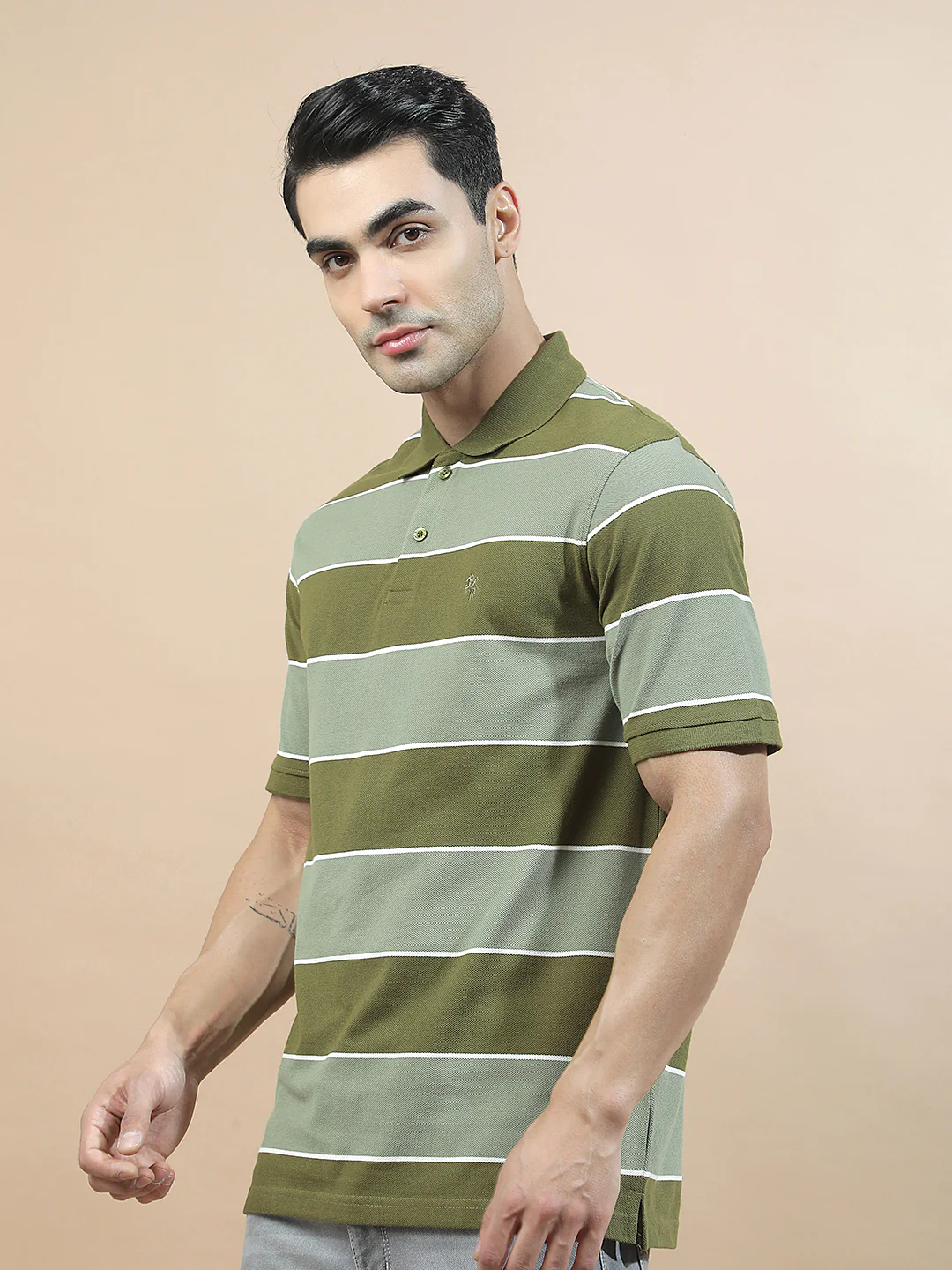 T-Shirt for Men | Breathable & Soft with Color Fastness Regular Fit Polo Neck Poly Cotton Fabric Striped Pattern - Image 5