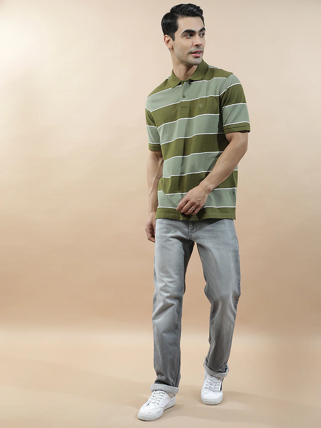 T-Shirt for Men | Breathable & Soft with Color Fastness Regular Fit Polo Neck Poly Cotton Fabric Striped Pattern - Image 8
