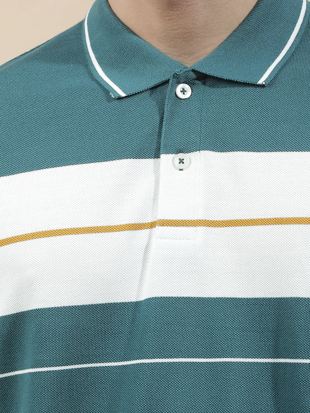 T-Shirt for Men | Breathable & Soft with Color Fastness Regular Fit Polo Neck Poly Cotton Fabric Striped Pattern - Image 7