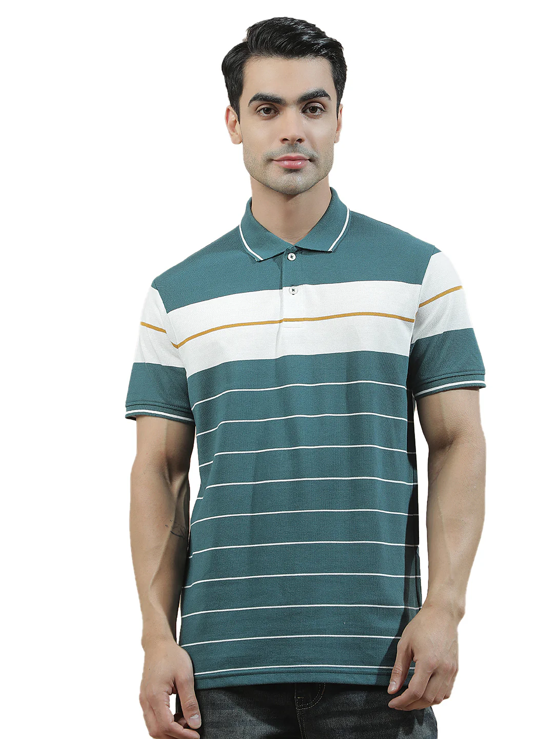 T-Shirt for Men | Breathable & Soft with Color Fastness Regular Fit Polo Neck Poly Cotton Fabric Striped Pattern - Image 9