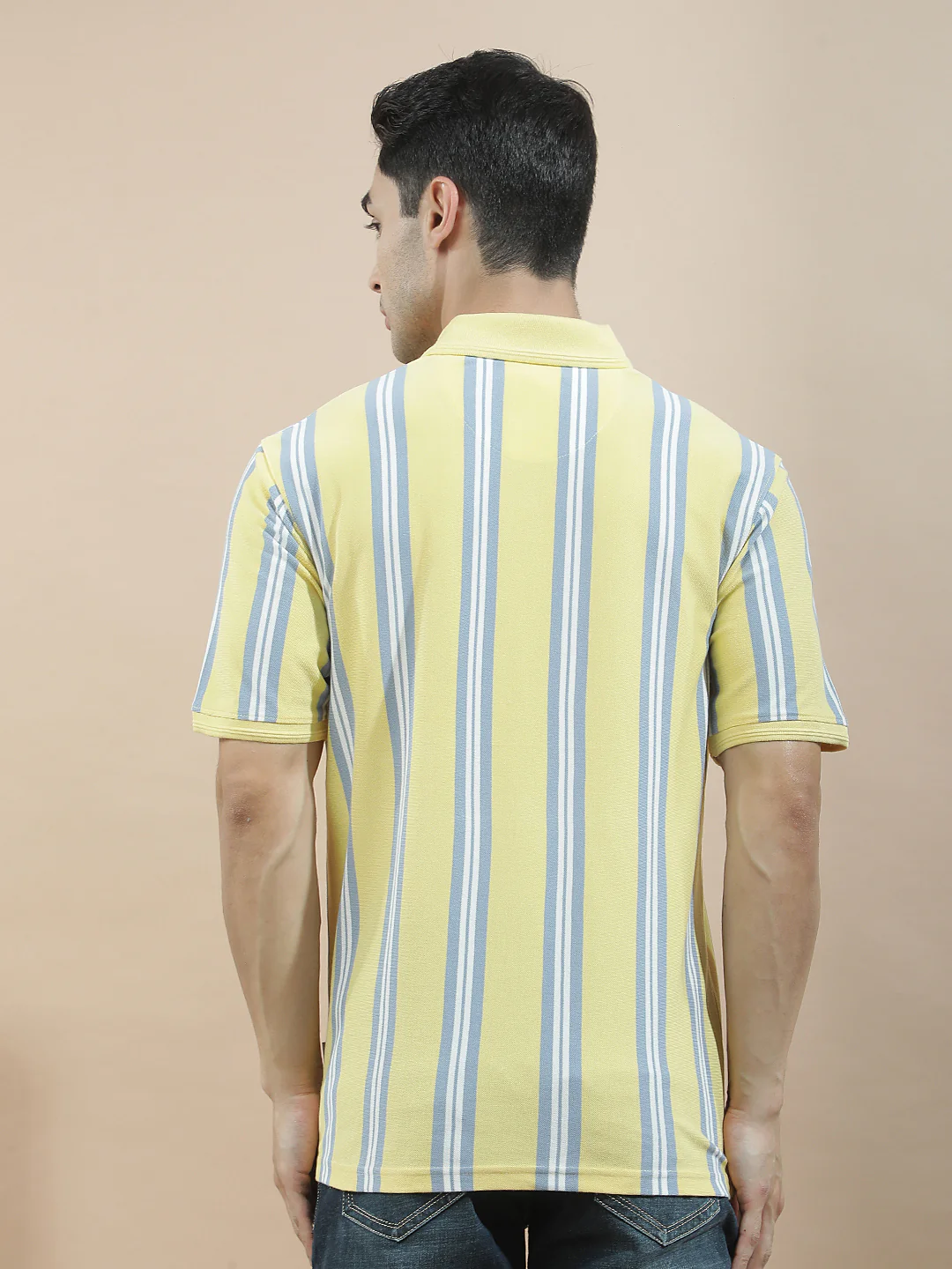 T-Shirt for Men | Breathable & Soft with Color Fastness Regular Fit Polo Neck Poly Cotton Fabric Striped Pattern - Image 4