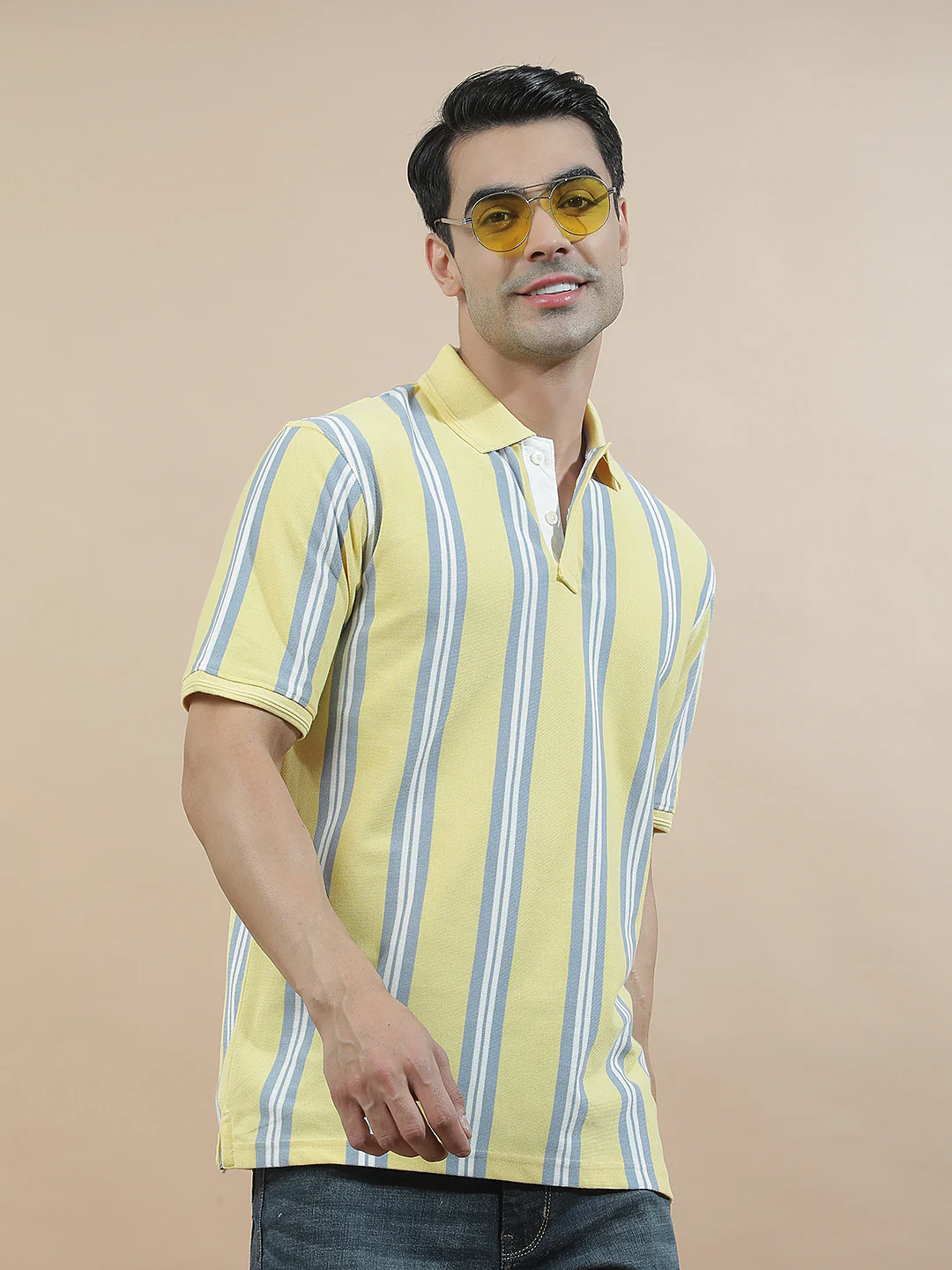 T-Shirt for Men | Breathable & Soft with Color Fastness Regular Fit Polo Neck Poly Cotton Fabric Striped Pattern - Image 8