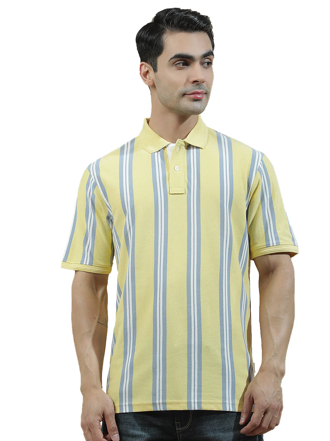 T-Shirt for Men | Breathable & Soft with Color Fastness Regular Fit Polo Neck Poly Cotton Fabric Striped Pattern - Image 9