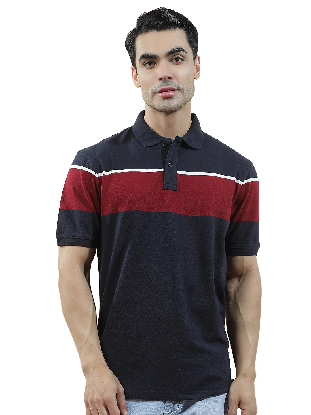 T-Shirt for Men | Breathable & Soft with Color Fastness Regular Fit Polo Neck Poly Cotton Fabric Striped Pattern - Image 11