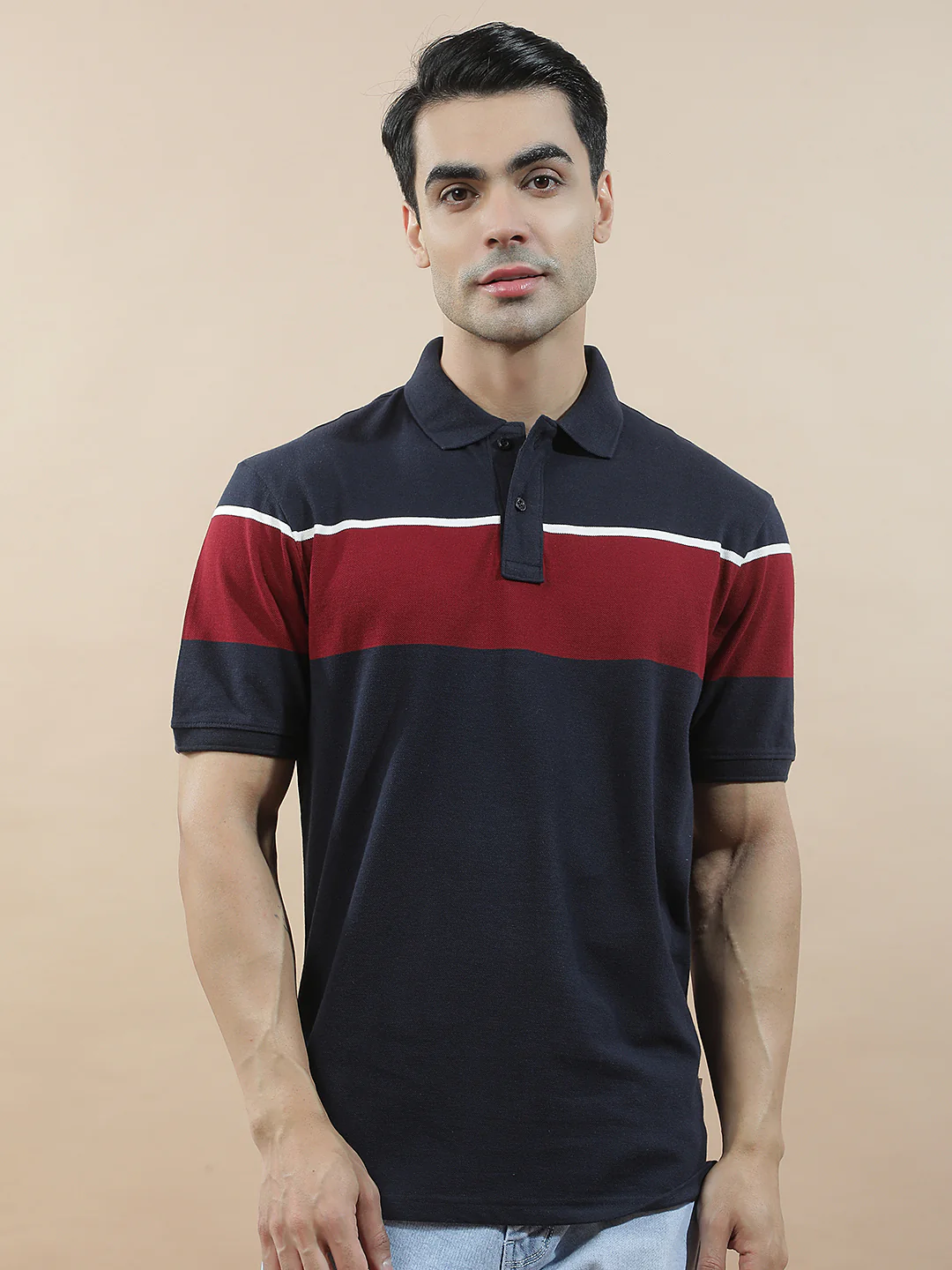 T-Shirt for Men | Breathable & Soft with Color Fastness Regular Fit Polo Neck Poly Cotton Fabric Striped Pattern - Image 6