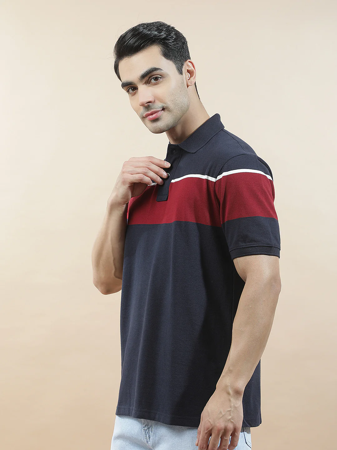 T-Shirt for Men | Breathable & Soft with Color Fastness Regular Fit Polo Neck Poly Cotton Fabric Striped Pattern - Image 7