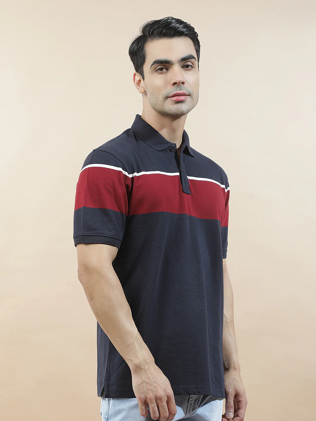 T-Shirt for Men | Breathable & Soft with Color Fastness Regular Fit Polo Neck Poly Cotton Fabric Striped Pattern - Image 8