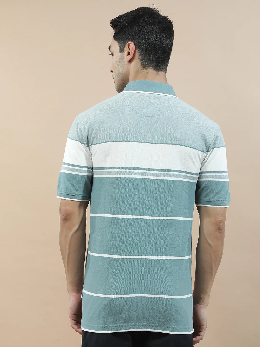 T-Shirt for Men | Breathable & Soft with Color Fastness Regular Fit Polo Neck Poly Cotton Fabric Striped Pattern - Image 4