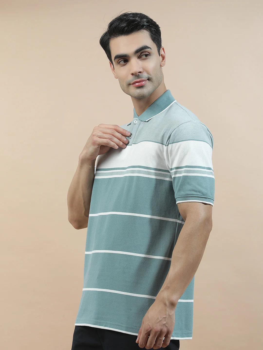 T-Shirt for Men | Breathable & Soft with Color Fastness Regular Fit Polo Neck Poly Cotton Fabric Striped Pattern - Image 6