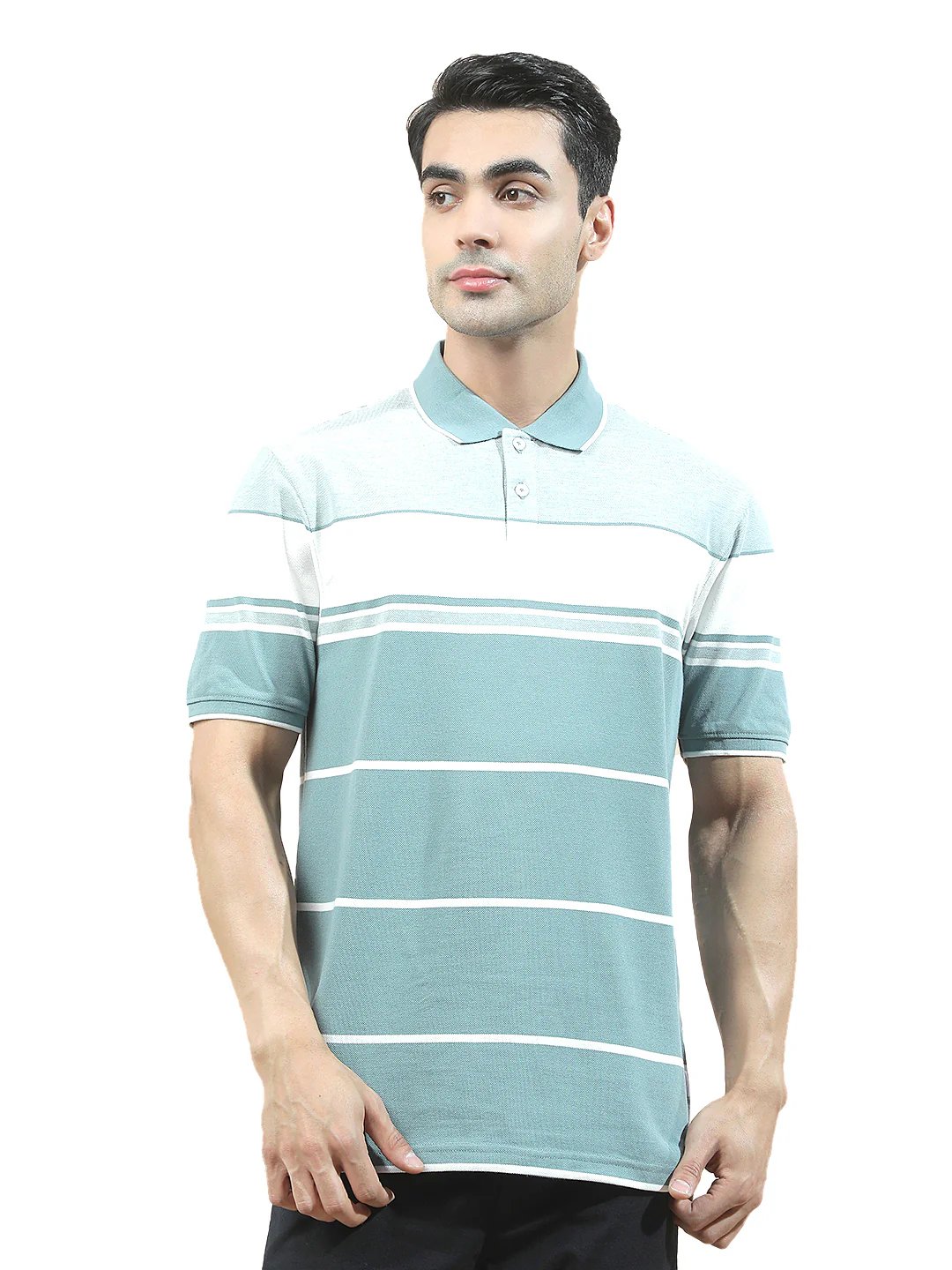 T-Shirt for Men | Breathable & Soft with Color Fastness Regular Fit Polo Neck Poly Cotton Fabric Striped Pattern - Image 9