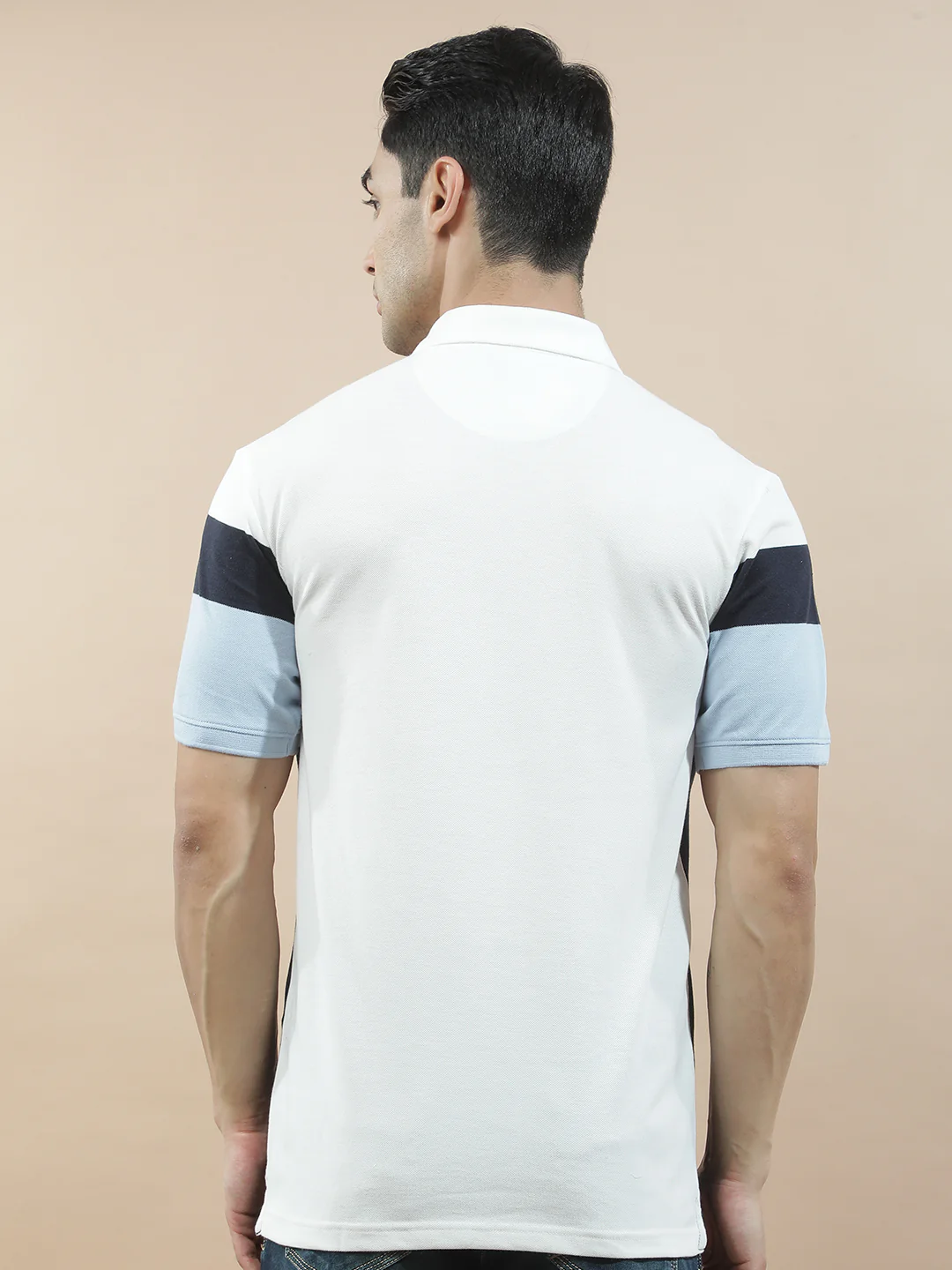 T-Shirt for Men | Breathable & Soft with Color Fastness Regular Fit Polo Neck Poly Cotton Fabric Striped Pattern - Image 3
