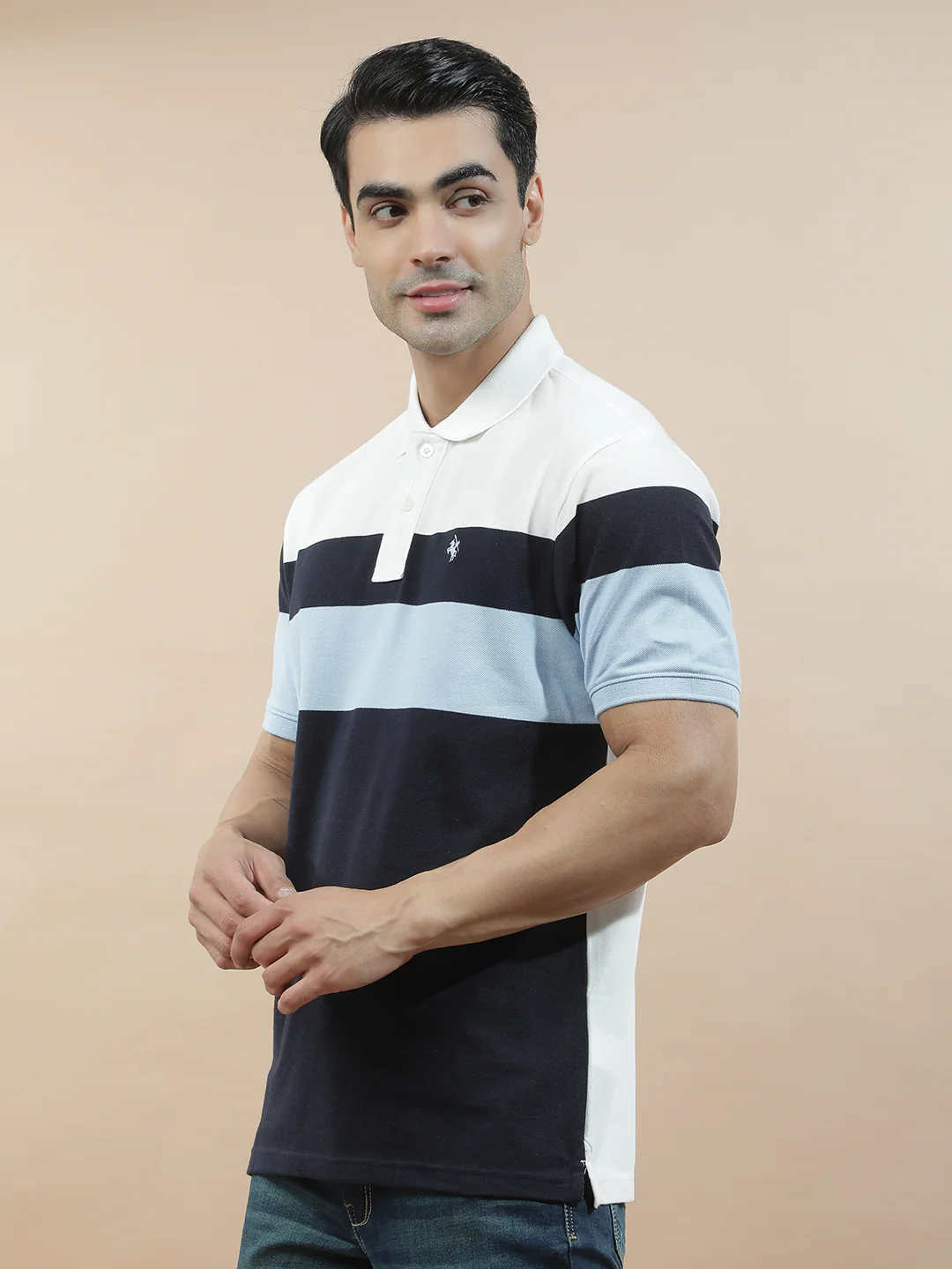 T-Shirt for Men | Breathable & Soft with Color Fastness Regular Fit Polo Neck Poly Cotton Fabric Striped Pattern - Image 5