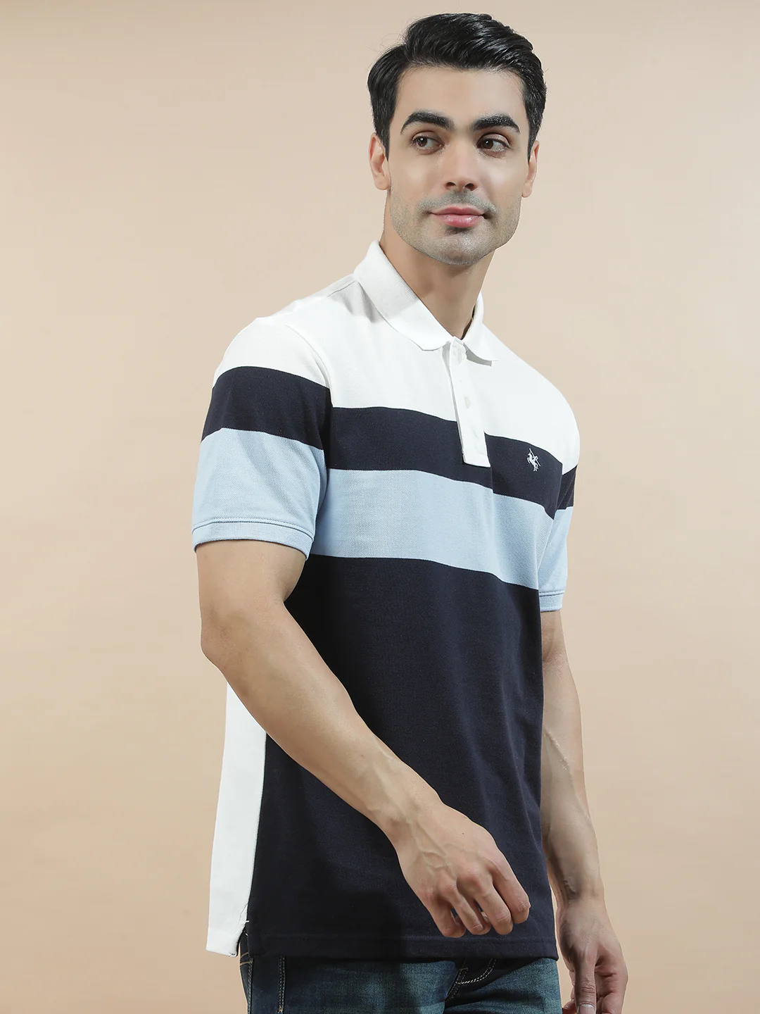 T-Shirt for Men | Breathable & Soft with Color Fastness Regular Fit Polo Neck Poly Cotton Fabric Striped Pattern - Image 6