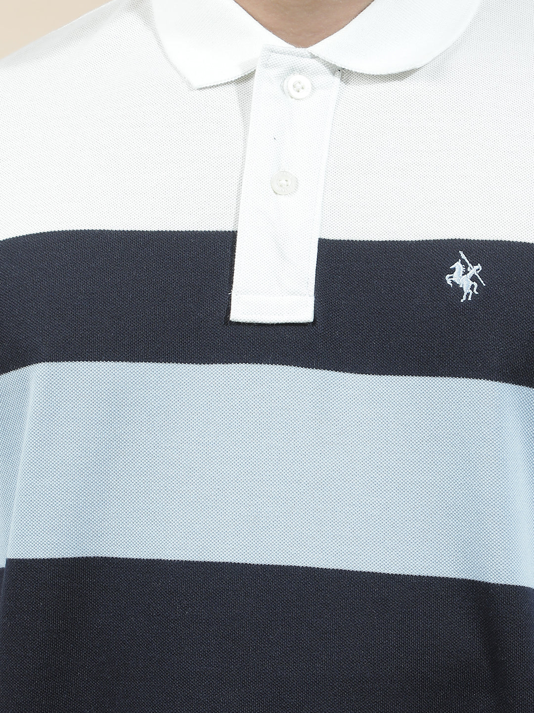 T-Shirt for Men | Breathable & Soft with Color Fastness Regular Fit Polo Neck Poly Cotton Fabric Striped Pattern - Image 7