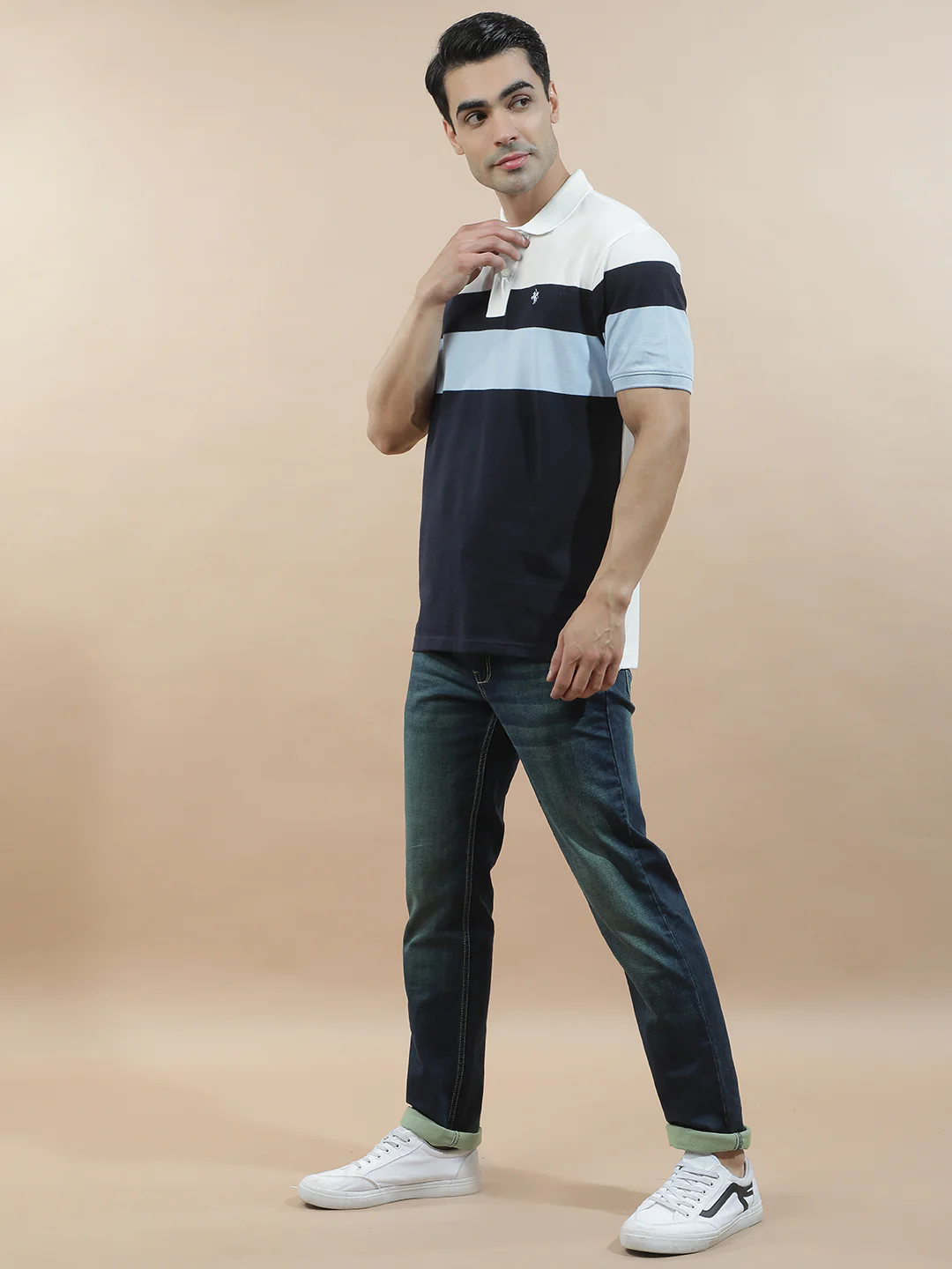 T-Shirt for Men | Breathable & Soft with Color Fastness Regular Fit Polo Neck Poly Cotton Fabric Striped Pattern - Image 8