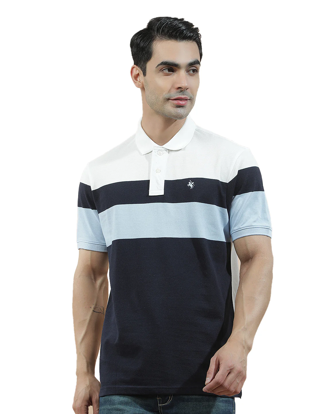 T-Shirt for Men | Breathable & Soft with Color Fastness Regular Fit Polo Neck Poly Cotton Fabric Striped Pattern - Image 9